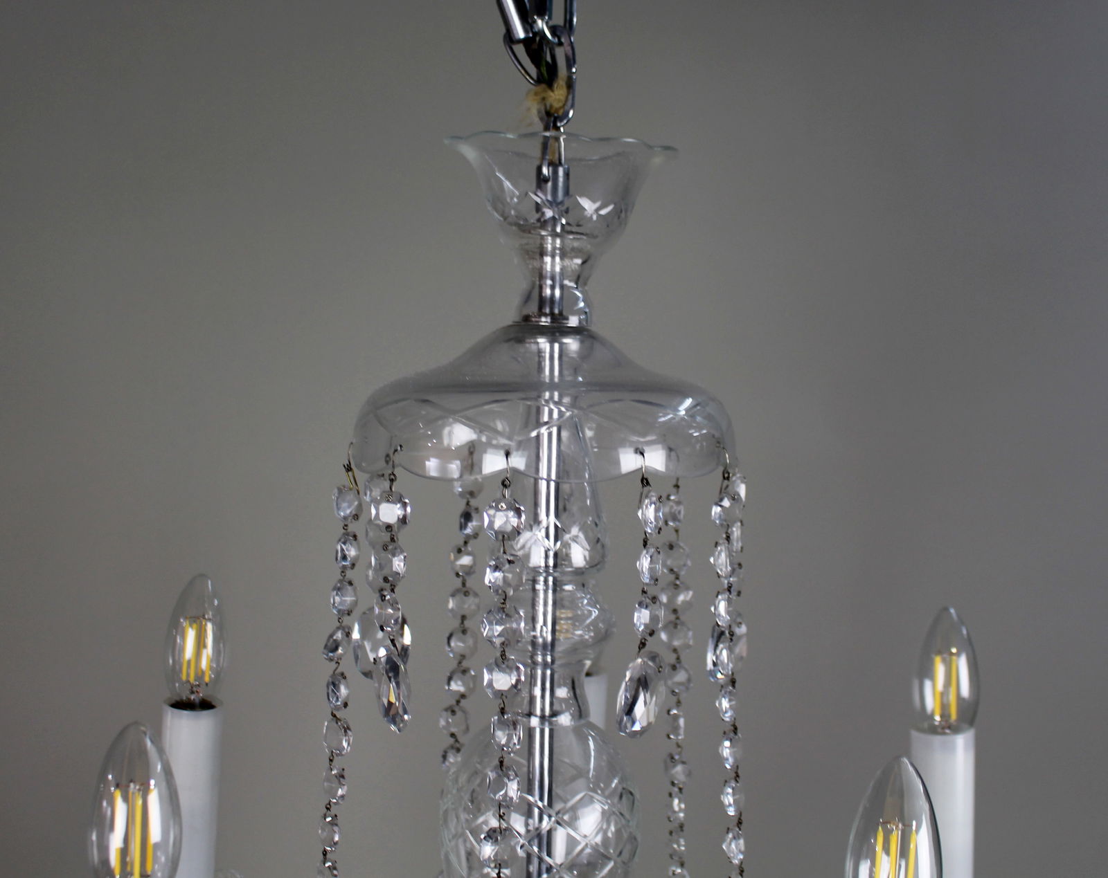 Five-Arm French Cut Glass and Crystal Chandelier, Mid-20th Century - 4