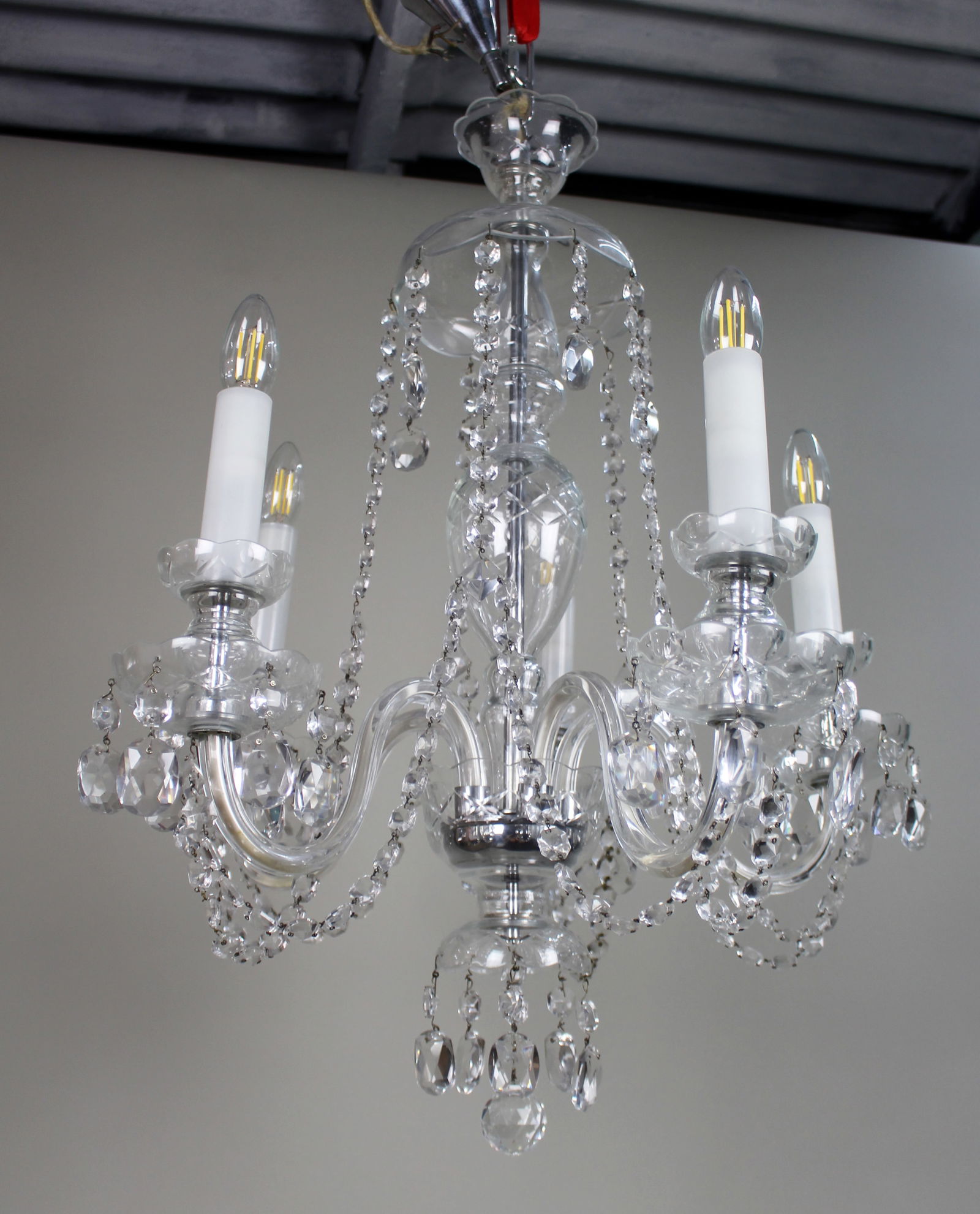 Five-Arm French Cut Glass and Crystal Chandelier, Mid-20th Century - 6