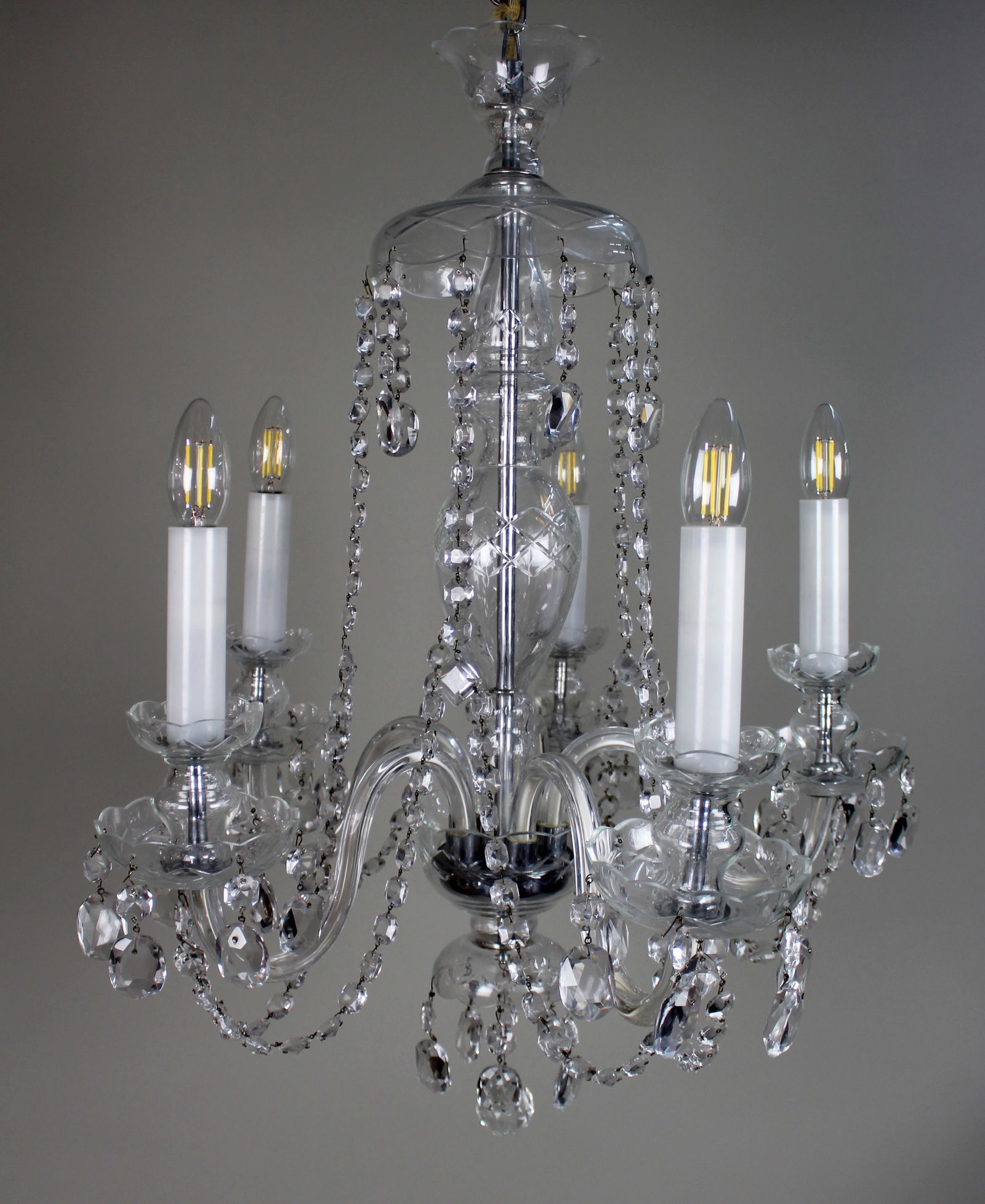 Five-Arm French Cut Glass and Crystal Chandelier, Mid-20th Century - 9