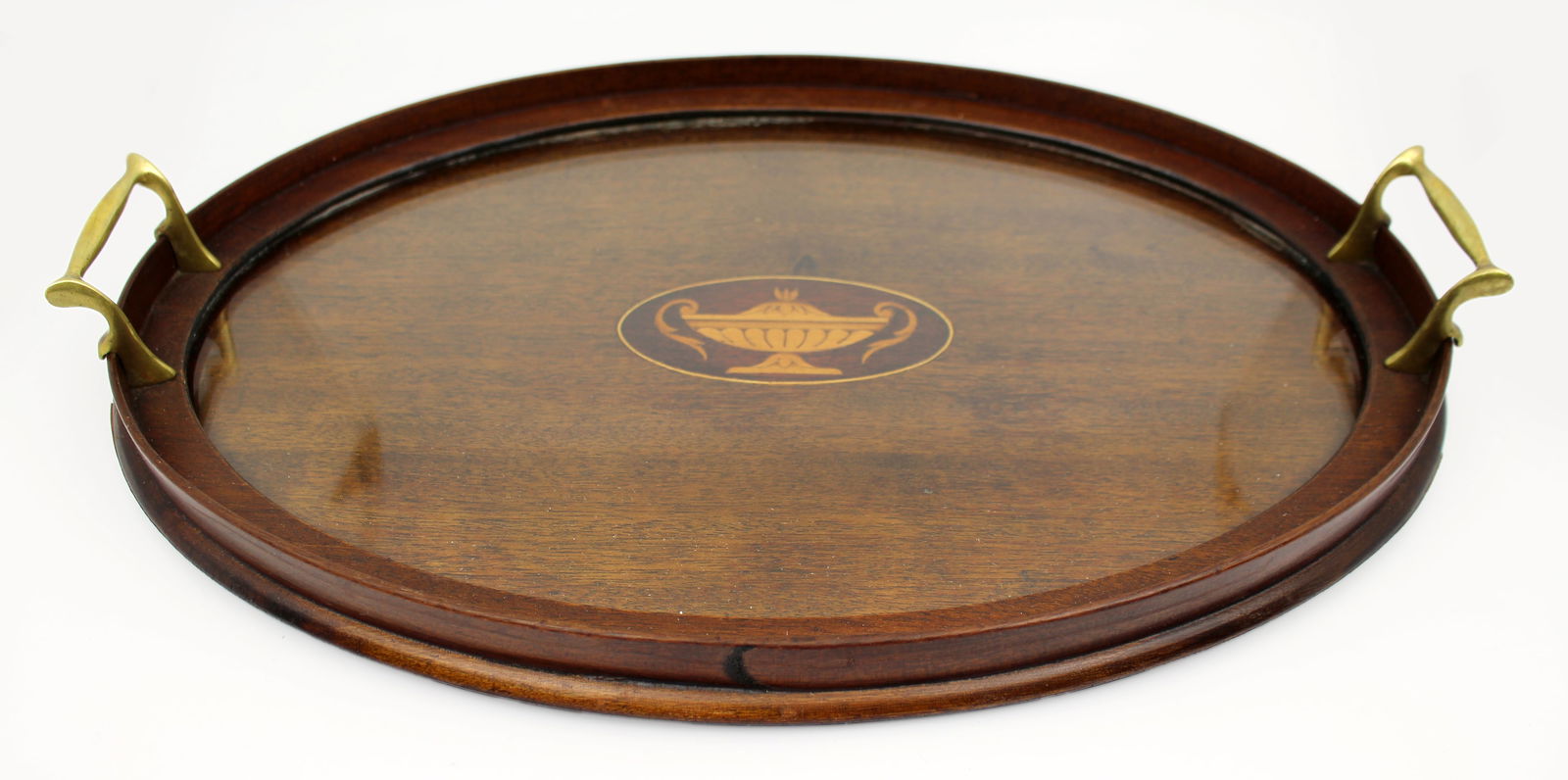 Fine Edwardian Mahogany & Satinwood Inlaid Oval Tray c.1900: Title: Fine Edwardian Mahogany & Satinwood Inlaid Oval Tray c.1900 Description: Fine Edwardian Mahogany & Satinwood Inlaid Oval Tray c.1900 A lovely quality serving tray in soli
