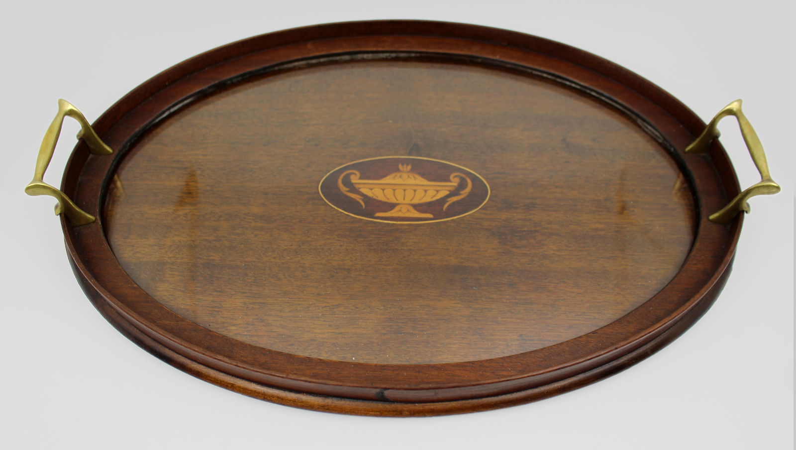 Fine Edwardian Mahogany & Satinwood Inlaid Oval Tray c.1900 - 2