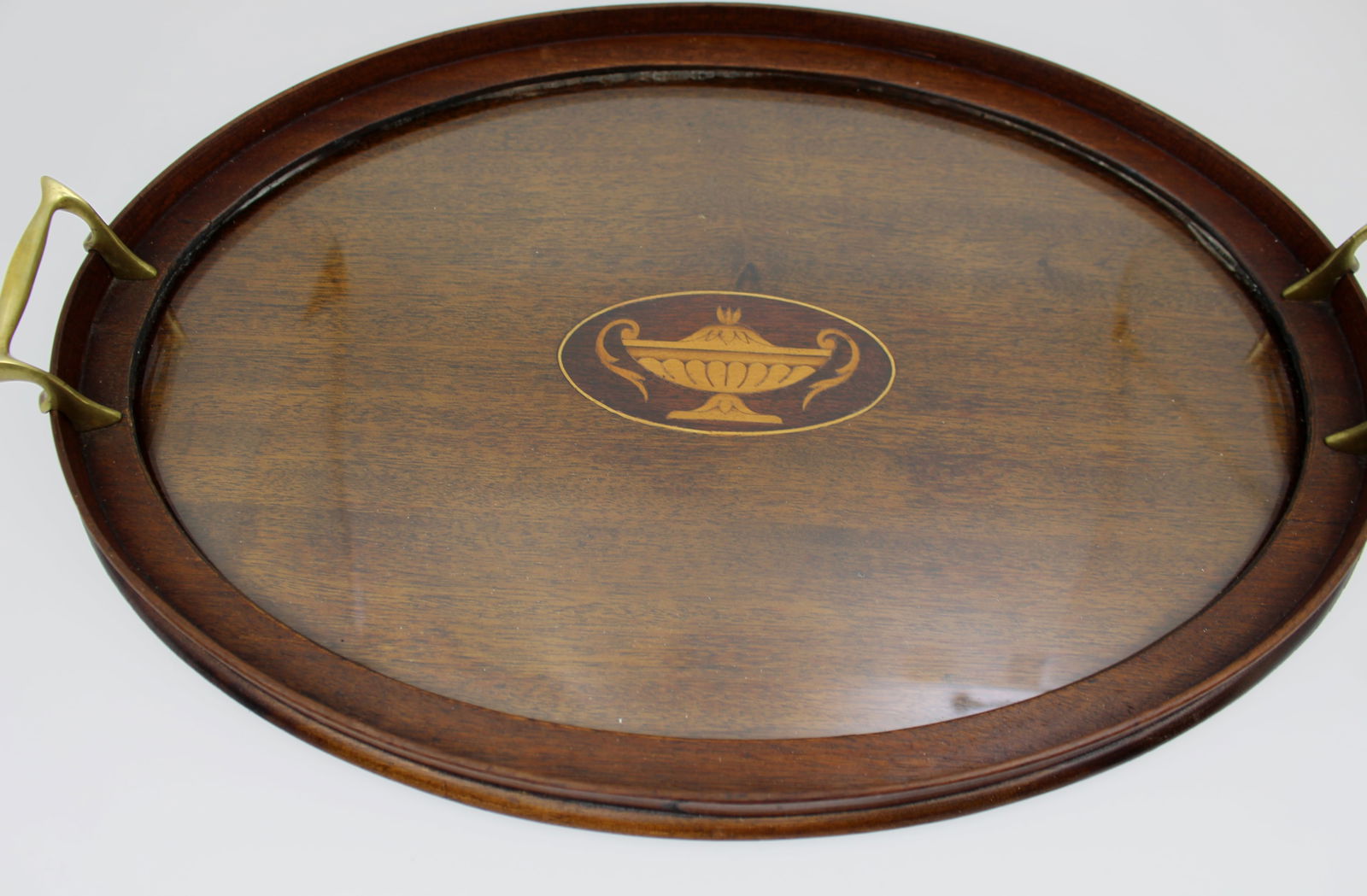 Fine Edwardian Mahogany & Satinwood Inlaid Oval Tray c.1900 - 3