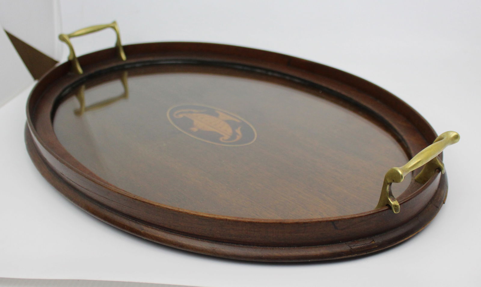 Fine Edwardian Mahogany & Satinwood Inlaid Oval Tray c.1900 - 5