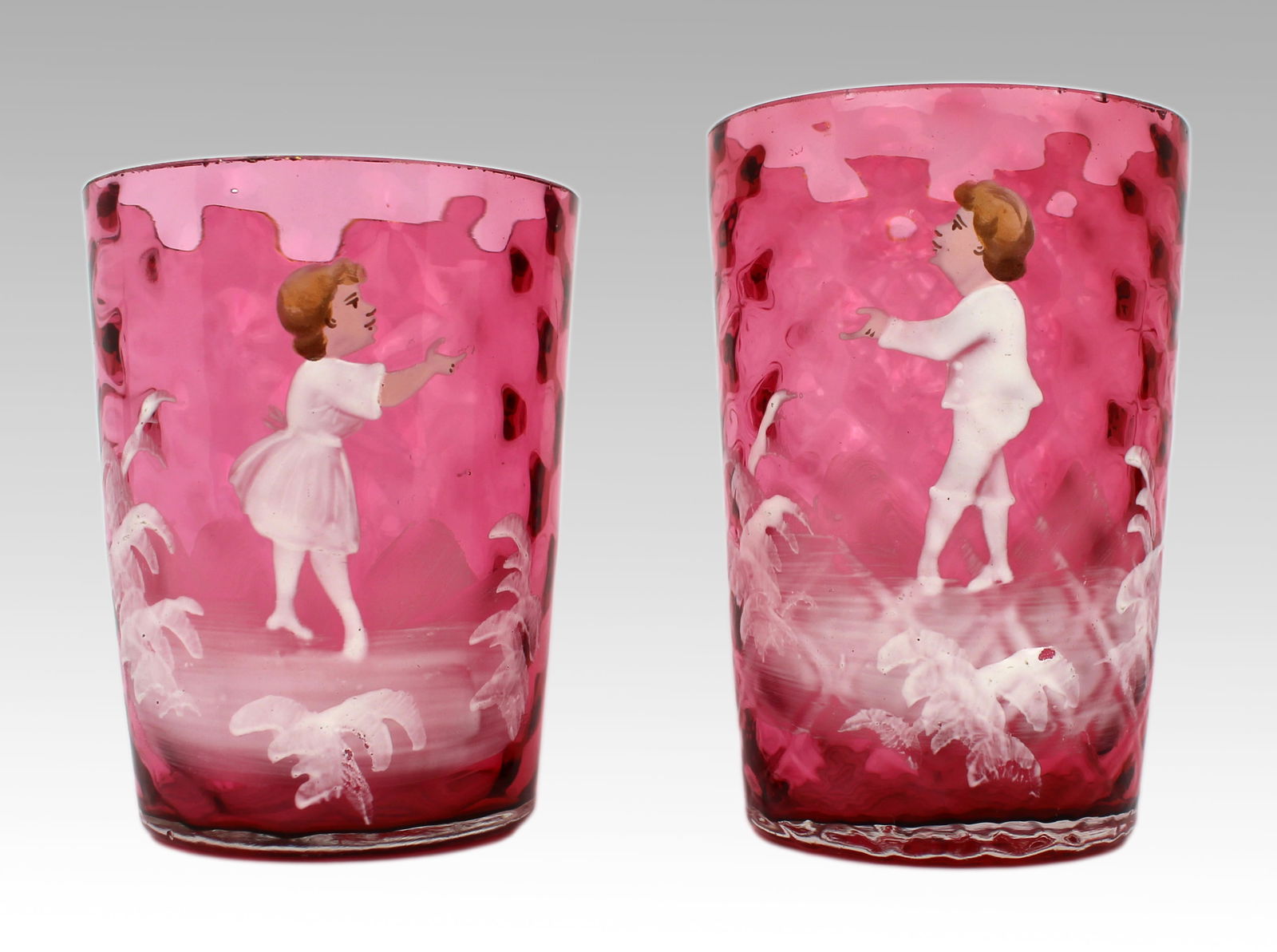 Pair of Victorian Cranberry Glass Tumblers – Mary Gregory Style (1 of 5)