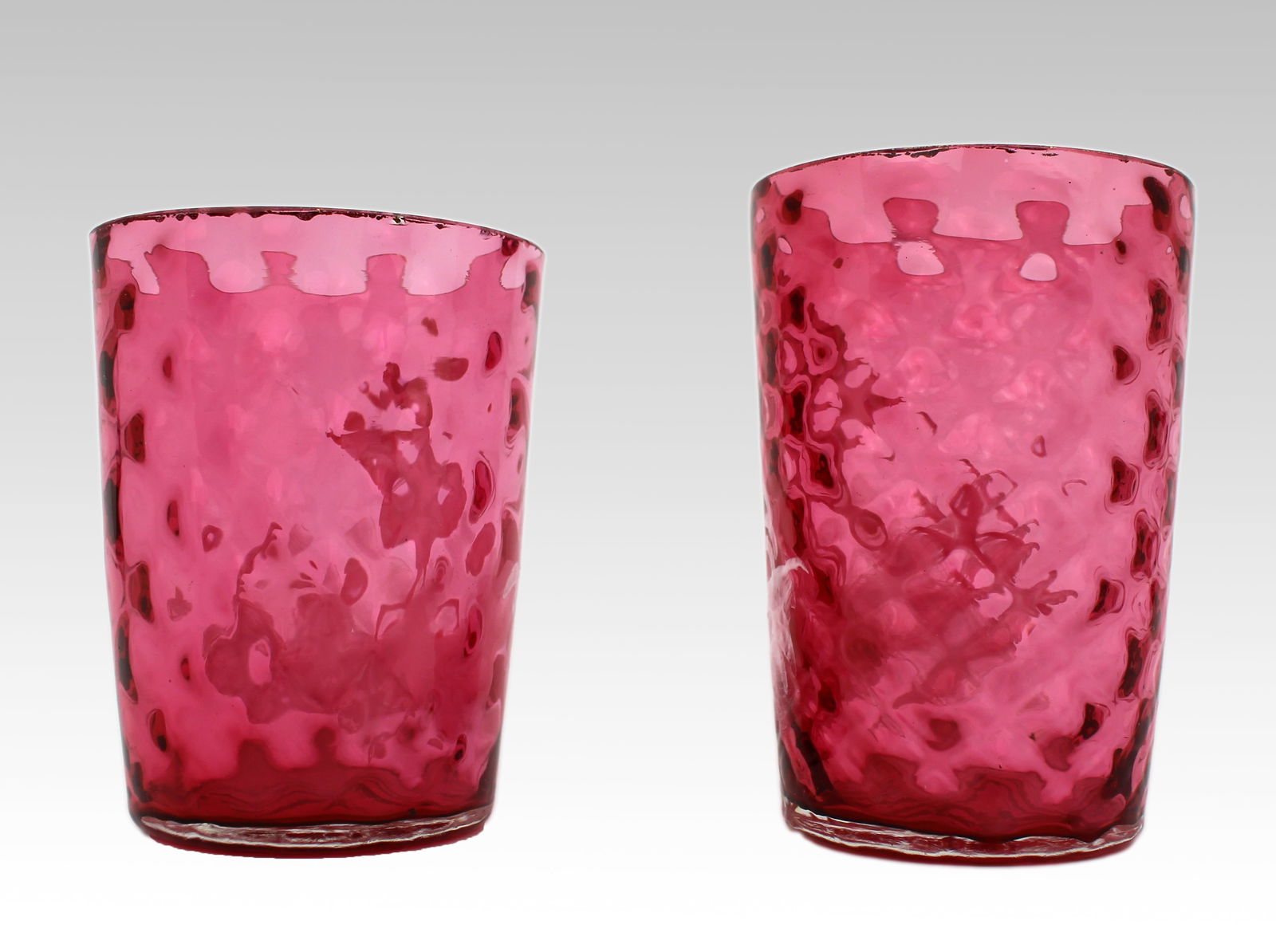 Pair of Victorian Cranberry Glass Tumblers – Mary Gregory Style - 3