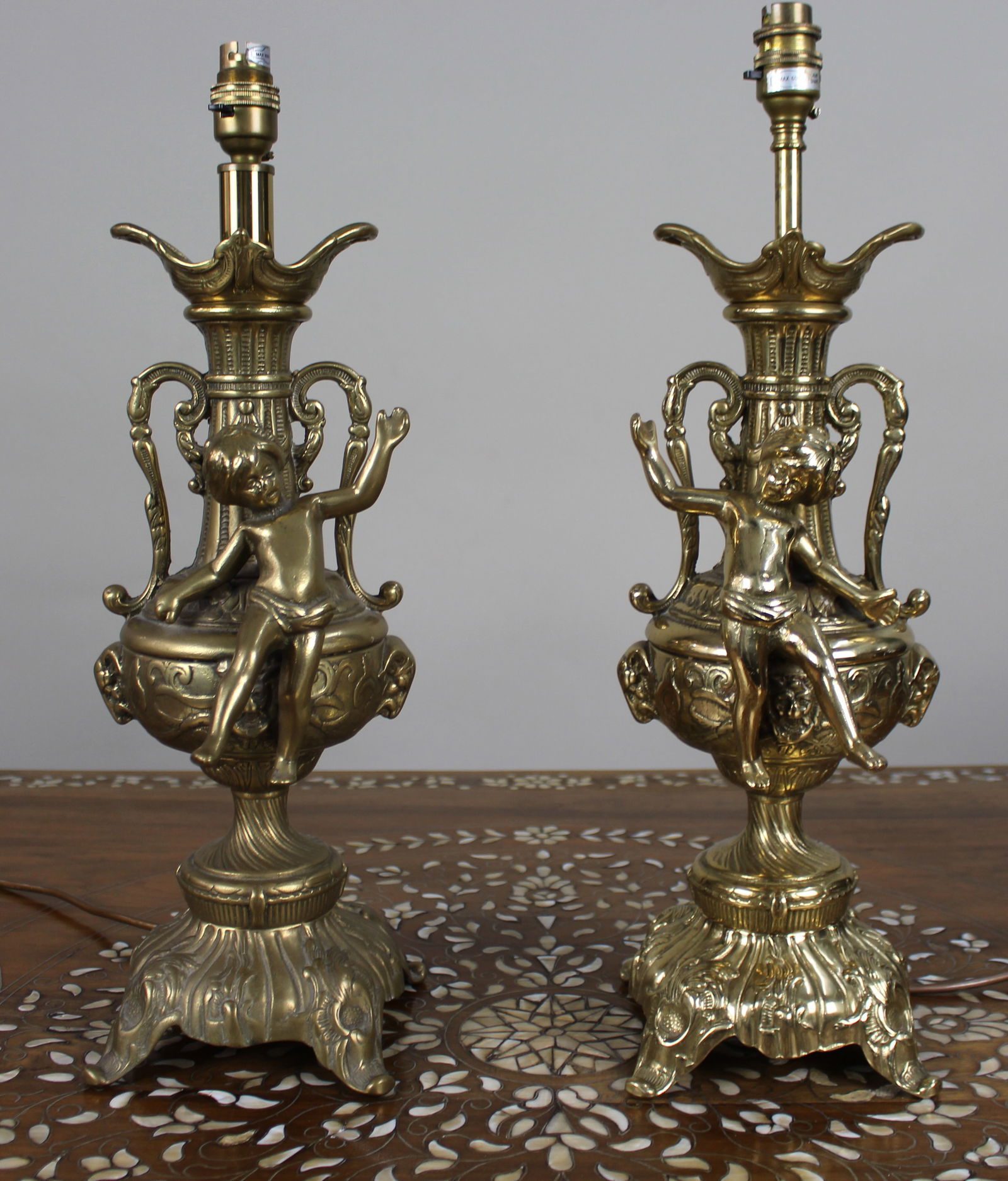 Pair of Vintage Rococo Revival Brass Cherub Table Lamps (1 of 9)
