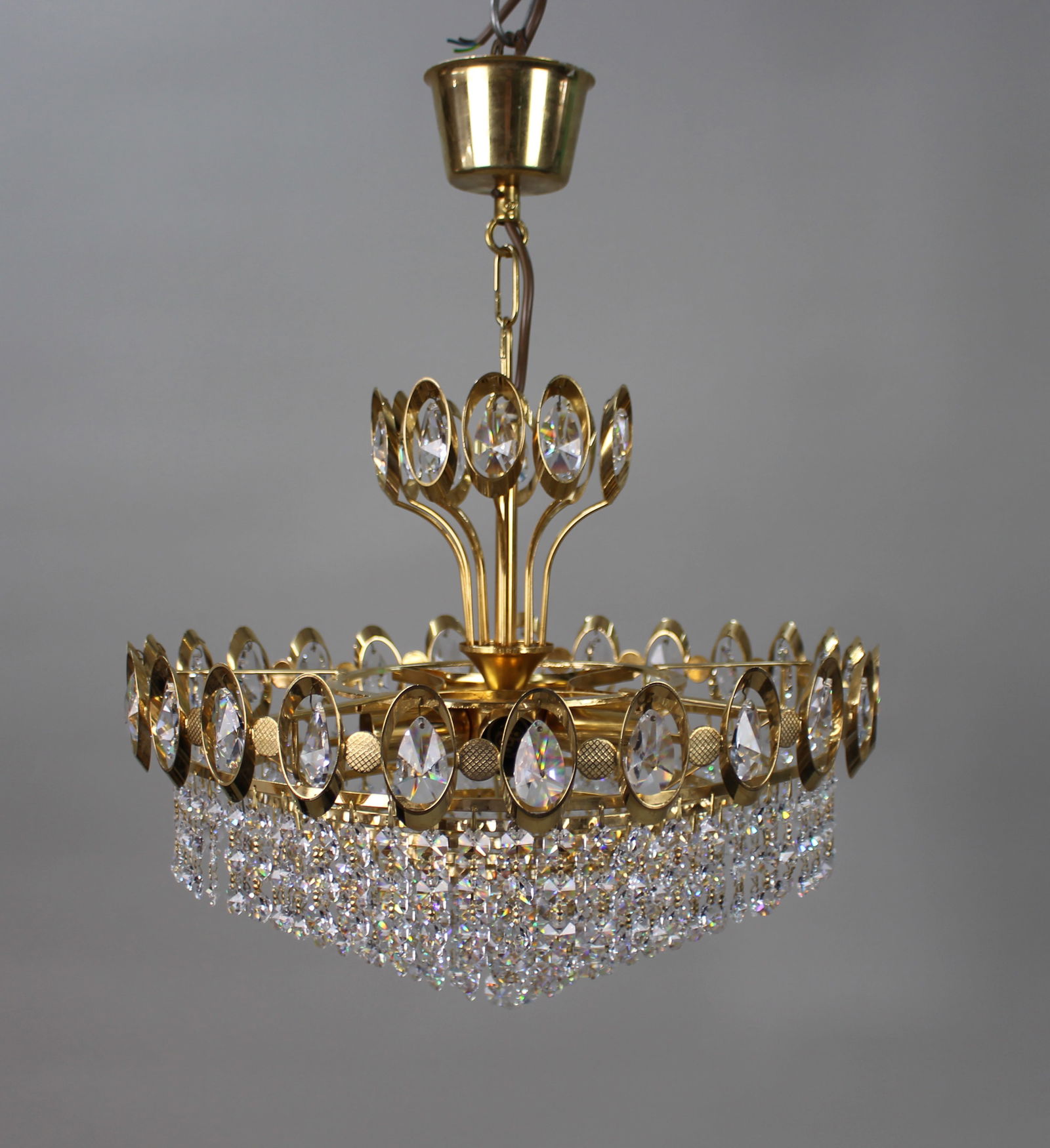 Vintage Gold Plated Crystal Chandelier - 2