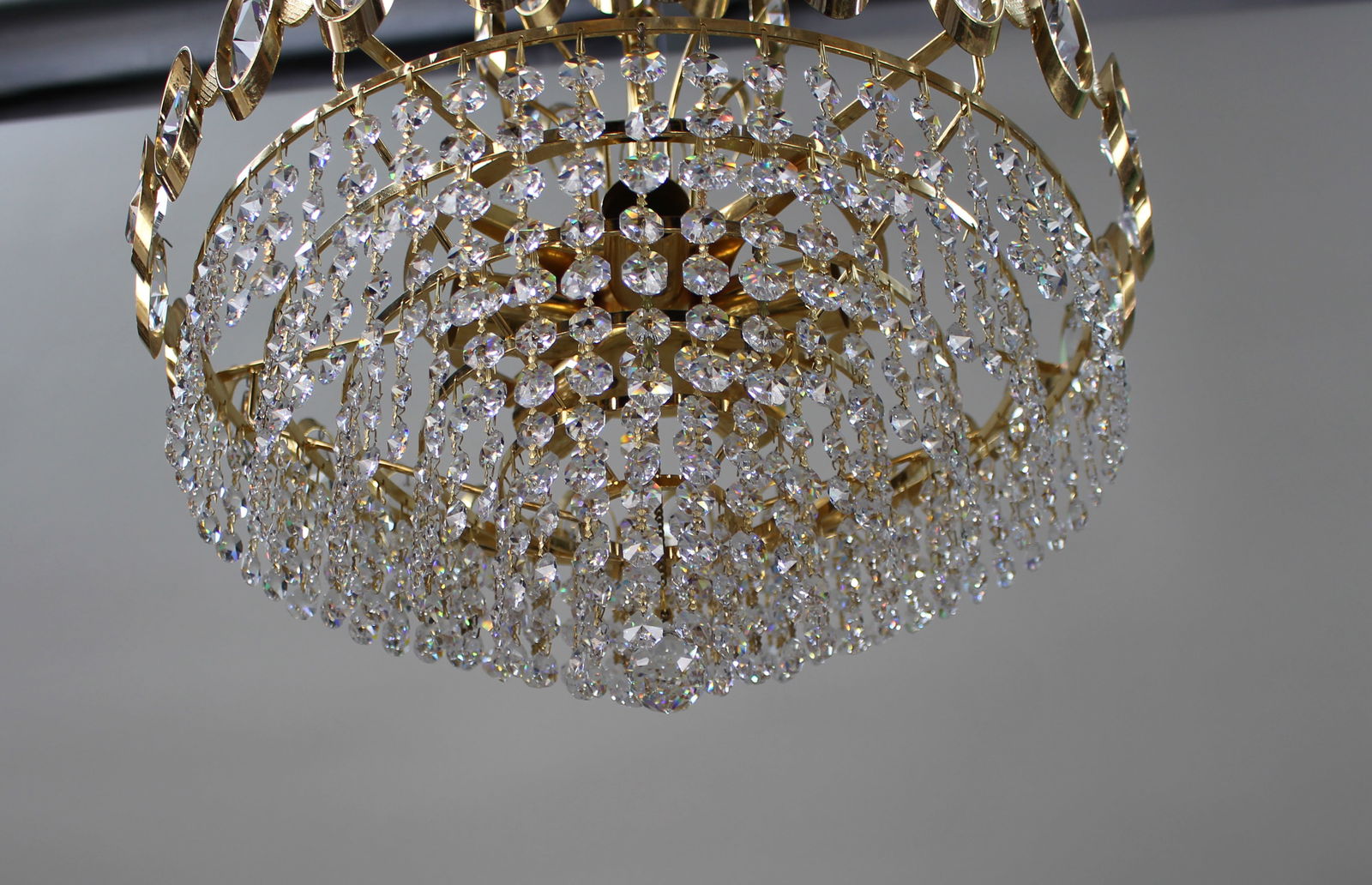 Vintage Gold Plated Crystal Chandelier - 5