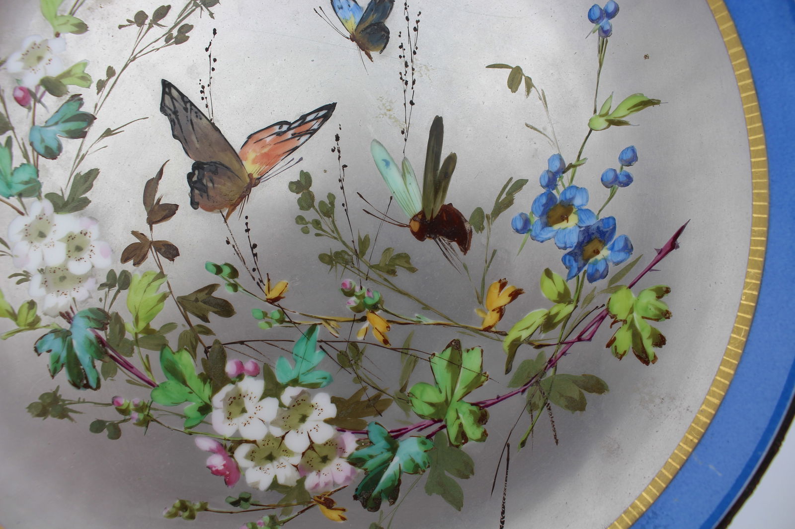 Antique Continental Porcelain Platinum Dish with Gilt Bronze Rim - 6