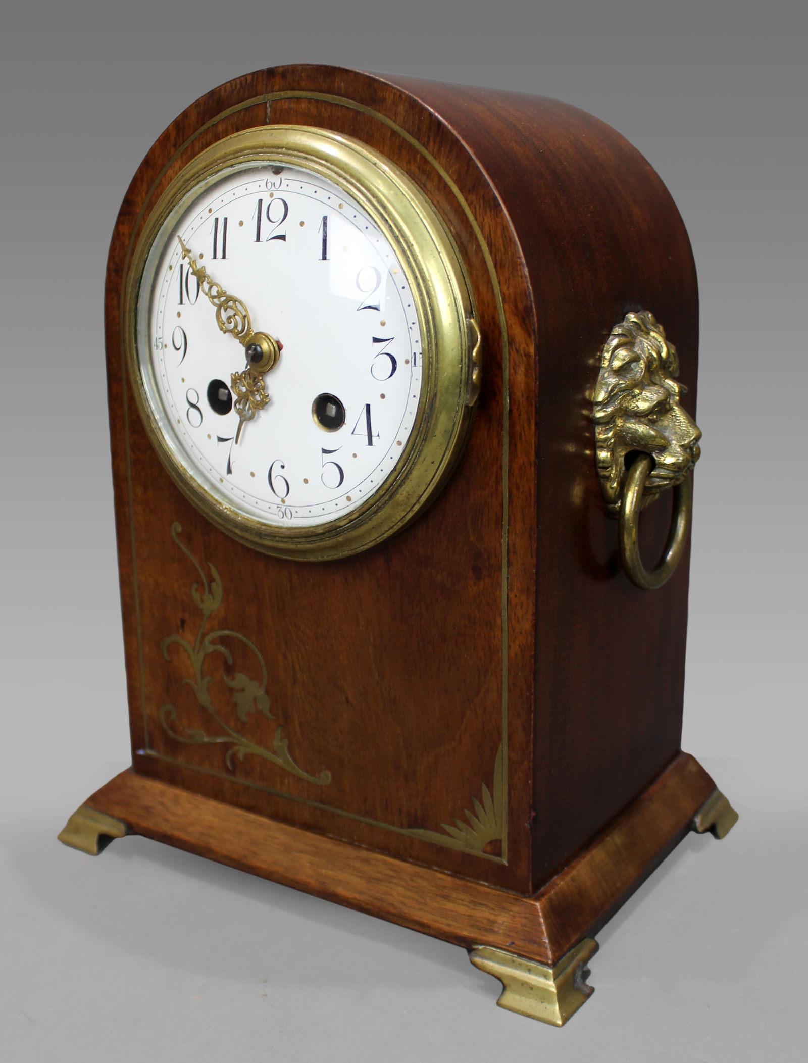 Antique French Mahogany & Brass Inlaid Mantel Clock by Marti c.1900 - 12
