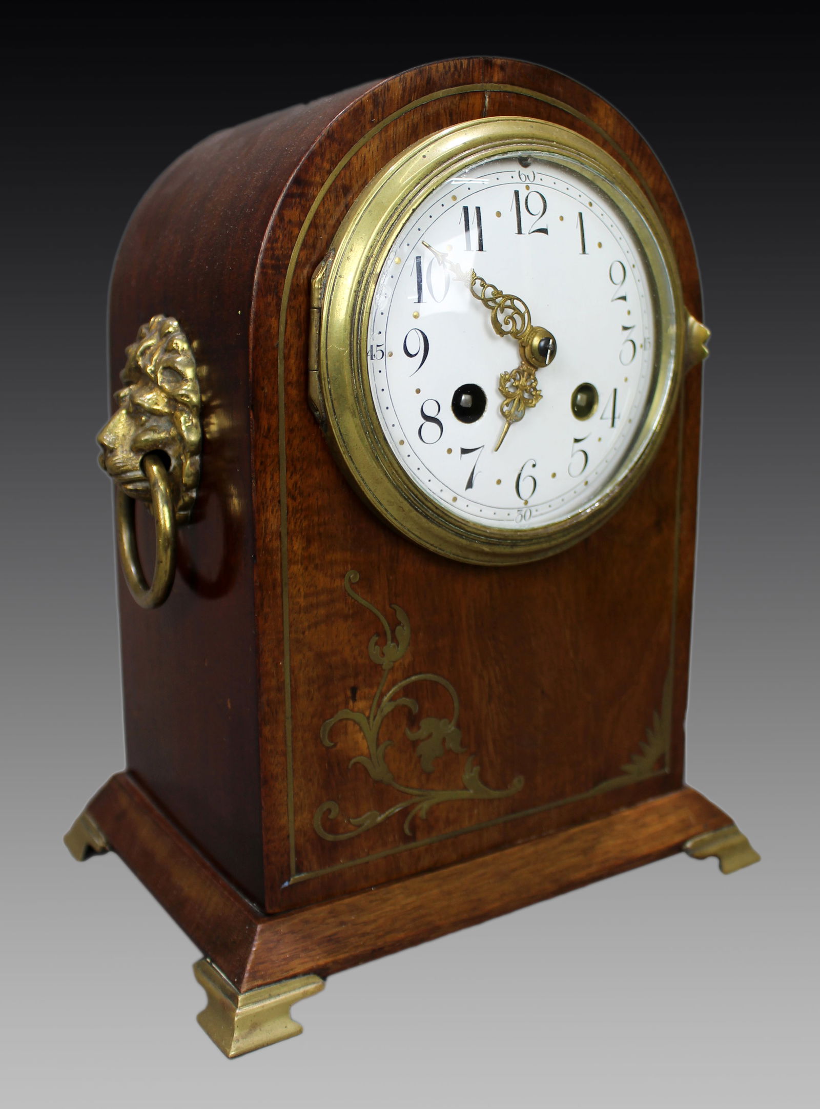Antique French Mahogany & Brass Inlaid Mantel Clock by Marti c.1900 (1 of 12)