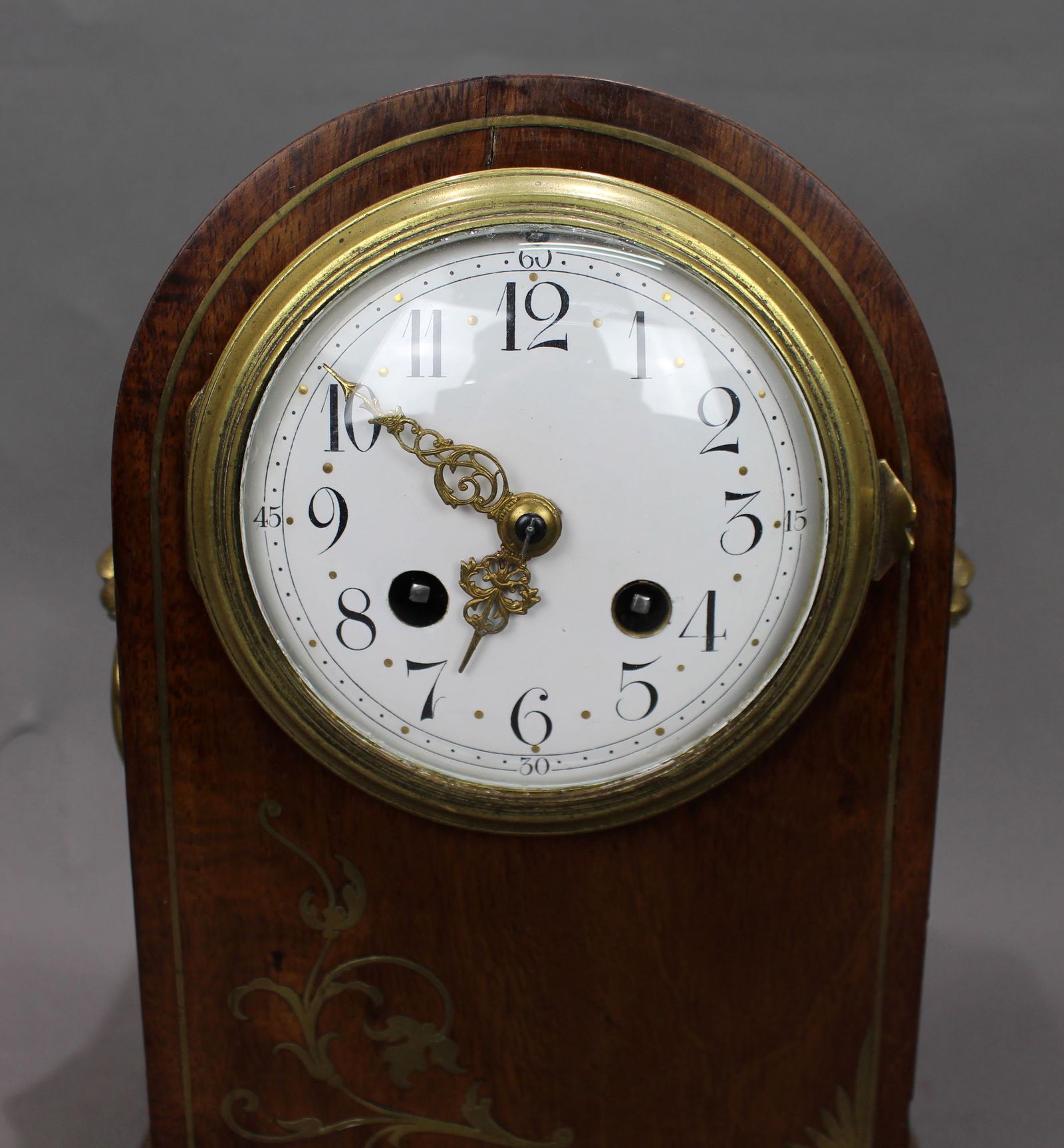 Antique French Mahogany & Brass Inlaid Mantel Clock by Marti c.1900 - 4