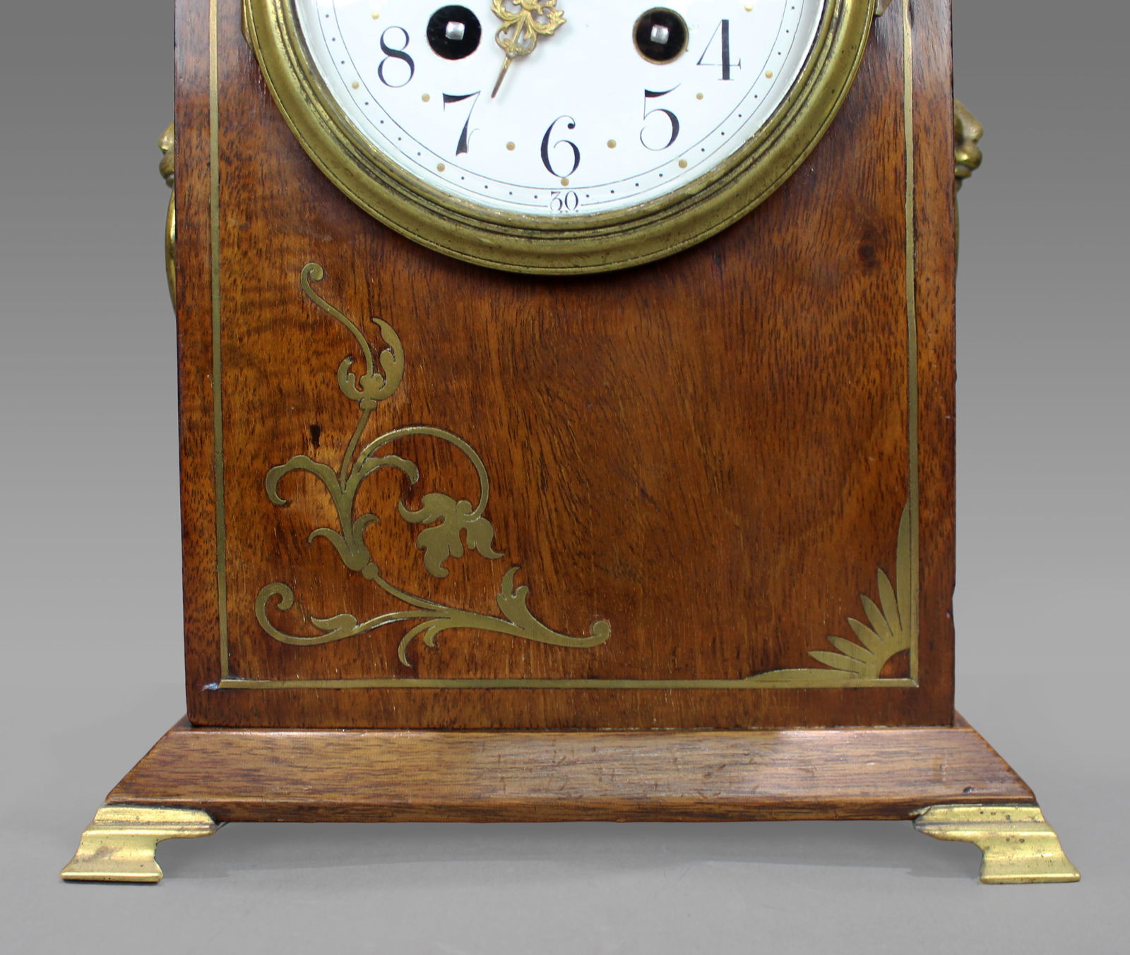 Antique French Mahogany & Brass Inlaid Mantel Clock by Marti c.1900 - 5