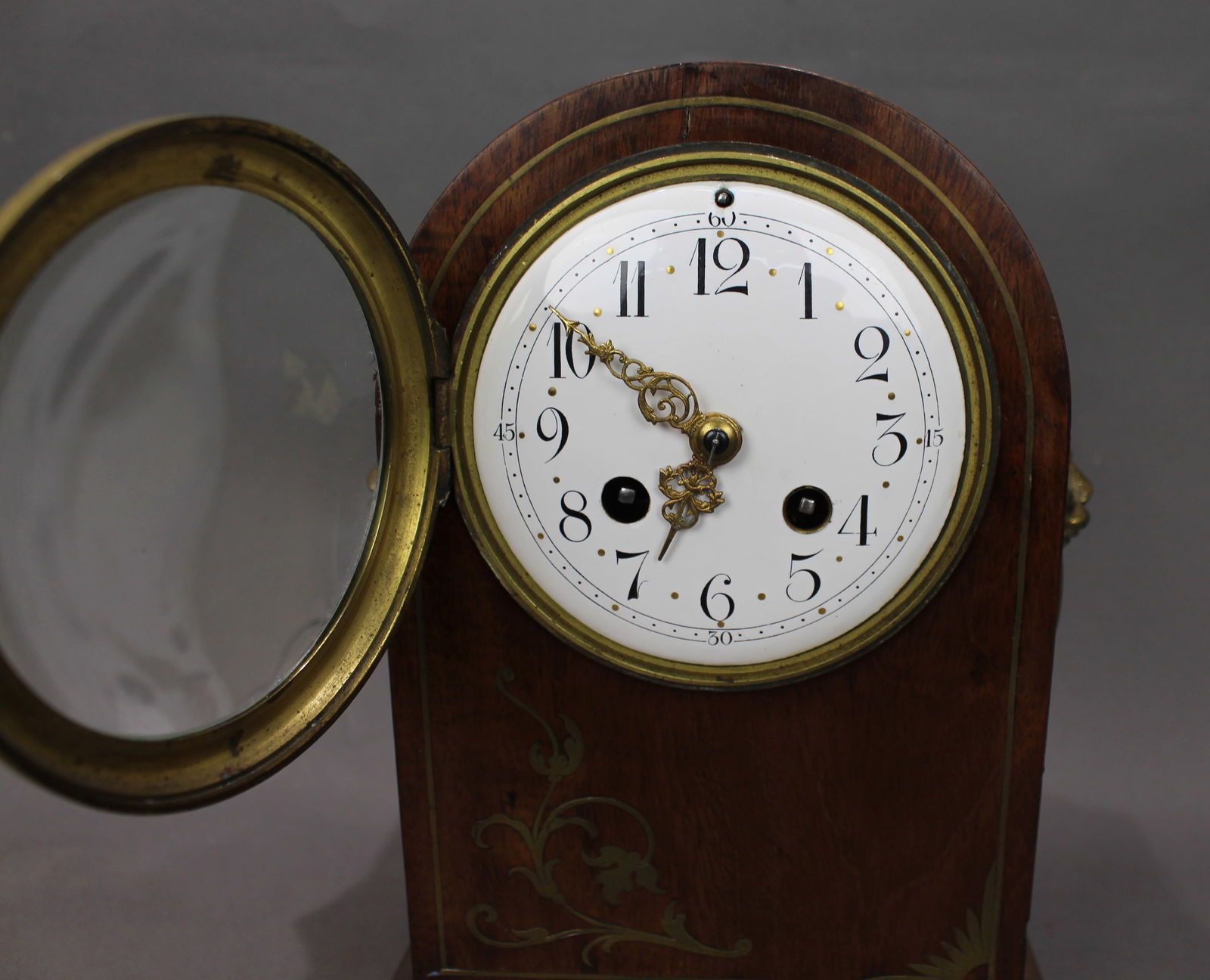 Antique French Mahogany & Brass Inlaid Mantel Clock by Marti c.1900 - 6