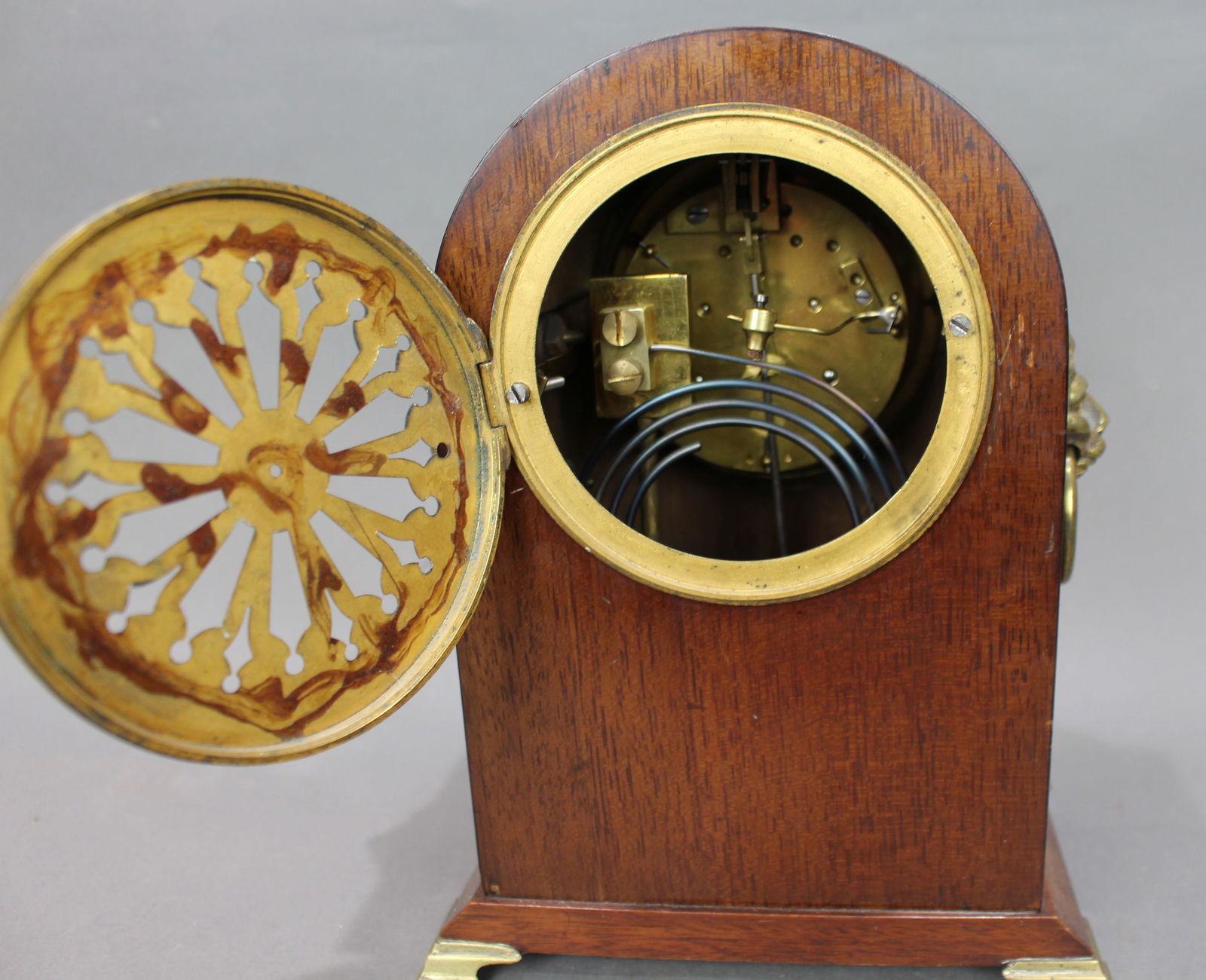 Antique French Mahogany & Brass Inlaid Mantel Clock by Marti c.1900 - 8