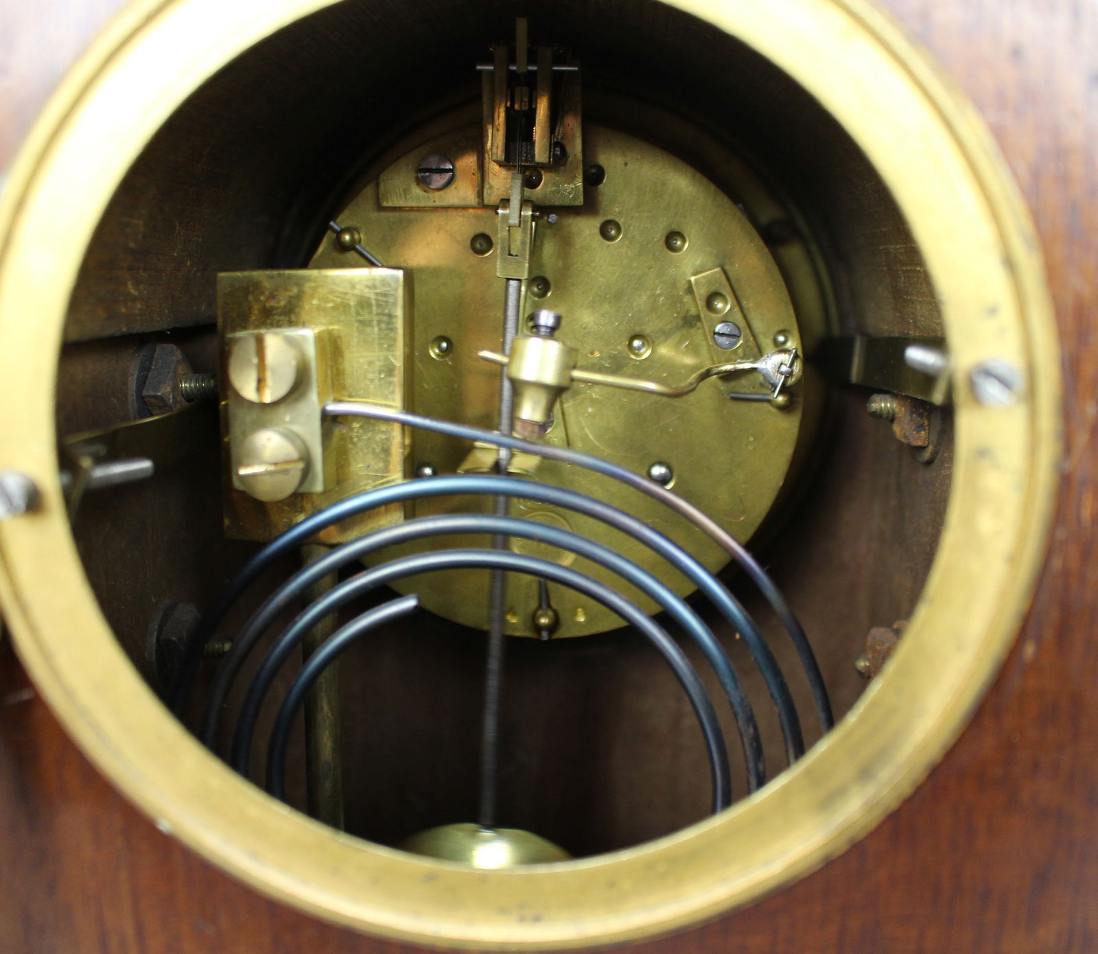 Antique French Mahogany & Brass Inlaid Mantel Clock by Marti c.1900 - 9