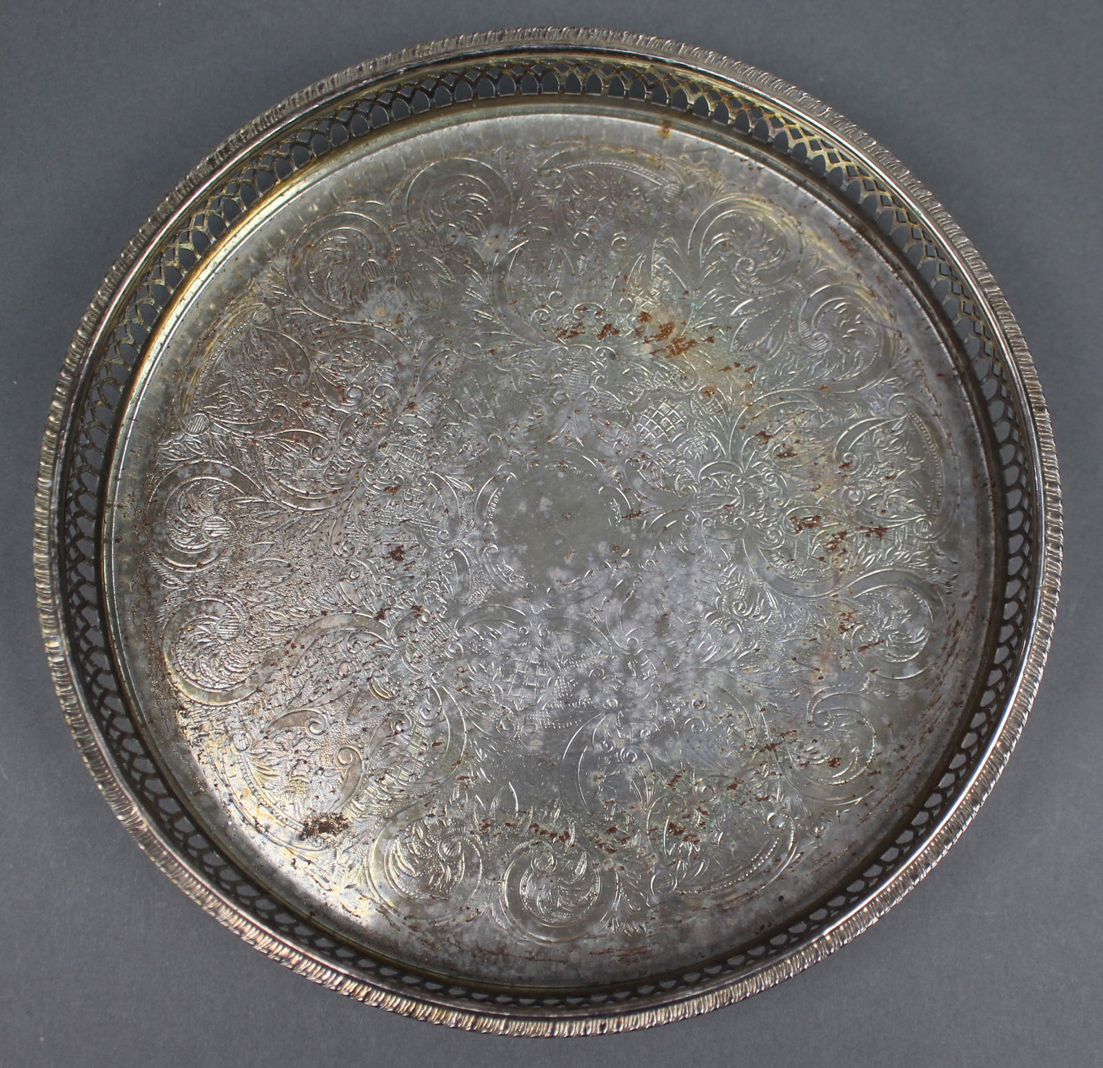 Circular English Silver Plated Gallery Tray by Cavalier (1 of 4)