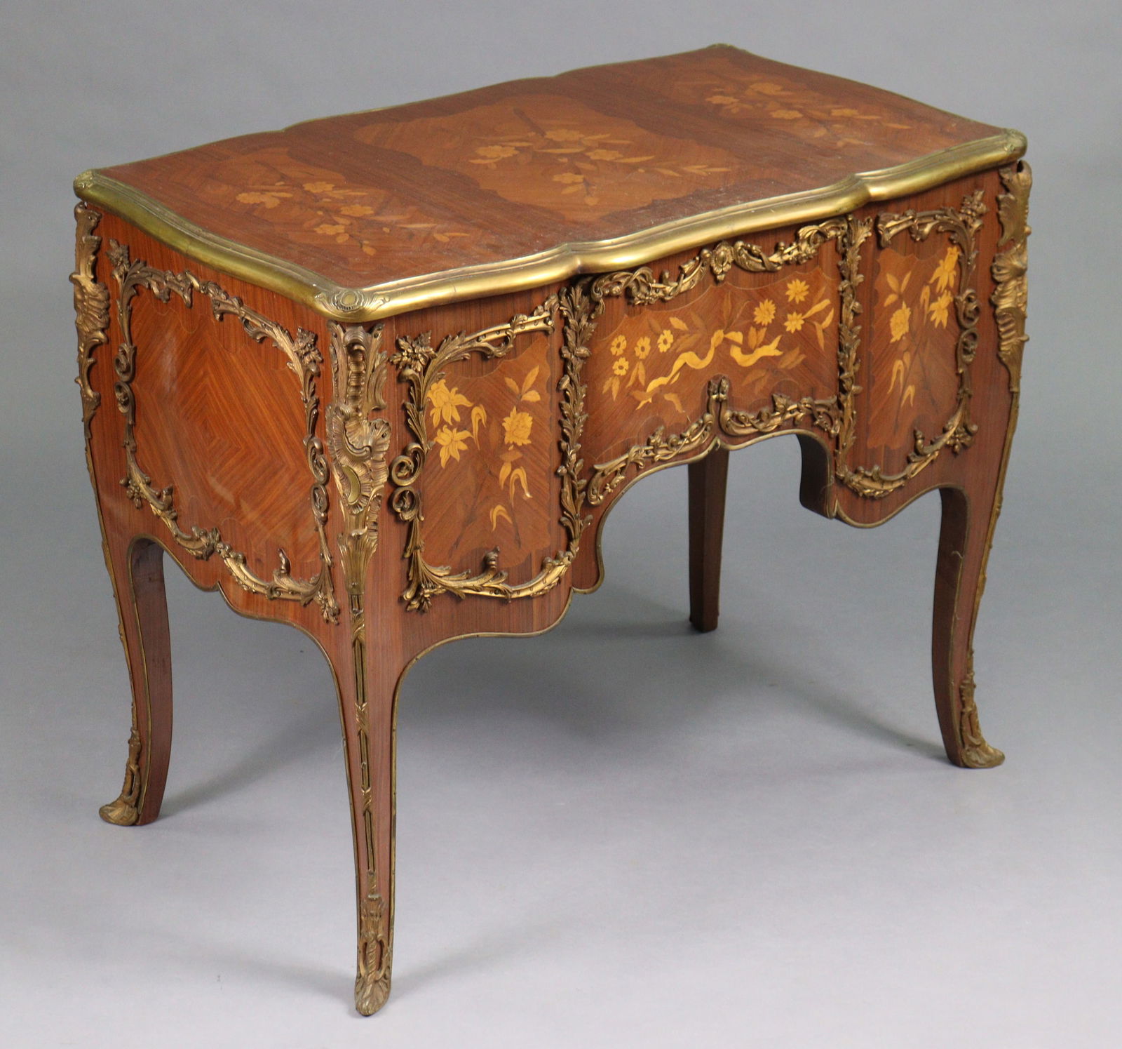 Louis XV Style Marquetry Inlaid Brass Bound Desk - 4