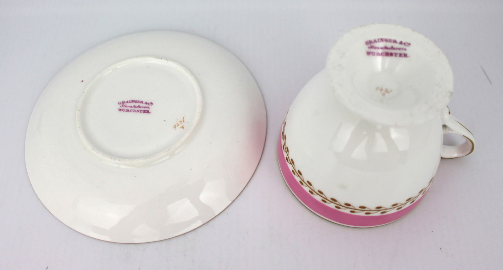 Grainger Worcester Pink & White Cup & Saucer - 5