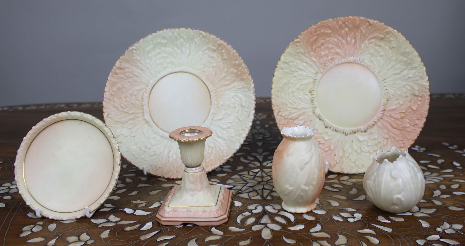 Collection of Antique Locke & Co Worcester ‘Blush Ivory’ Porcelain: Title: Collection of Antique Locke & Co Worcester ‘Blush Ivory’ Porcelain Description: Collection of Antique Locke & Co Worcester ‘Blush Ivory’ Porcelain 