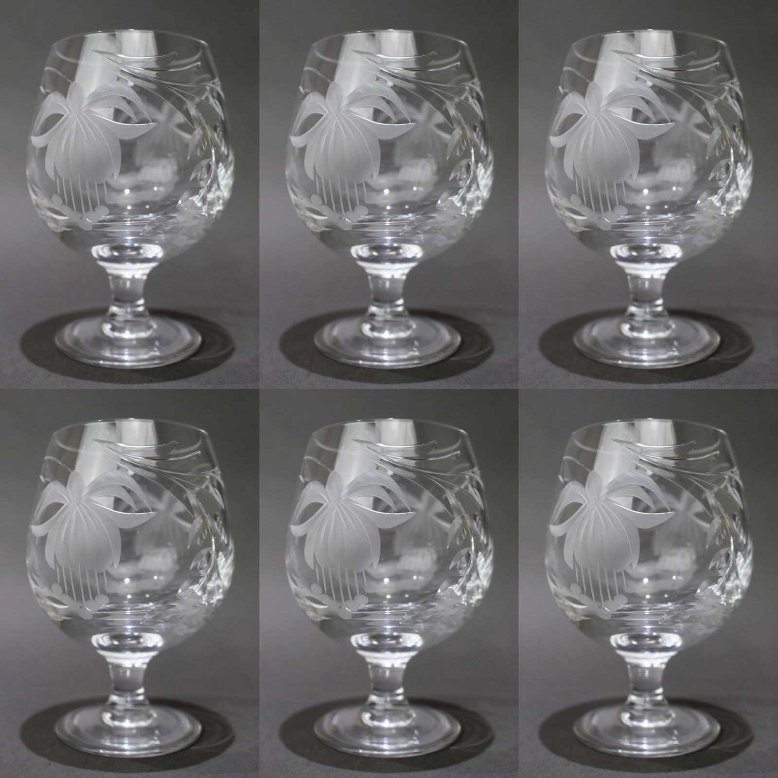 Set of 6 Cut Crystal Fuschia Brandy Balloons (1 of 2)