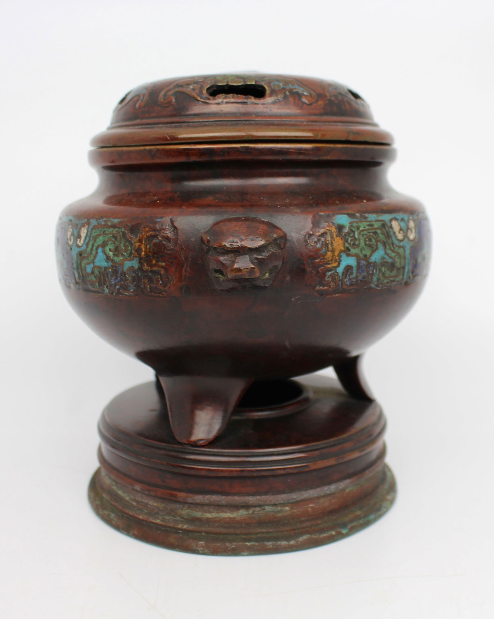 Antique Chinese Cloisonné Bronze Tripod Censer, c.1890 - 10