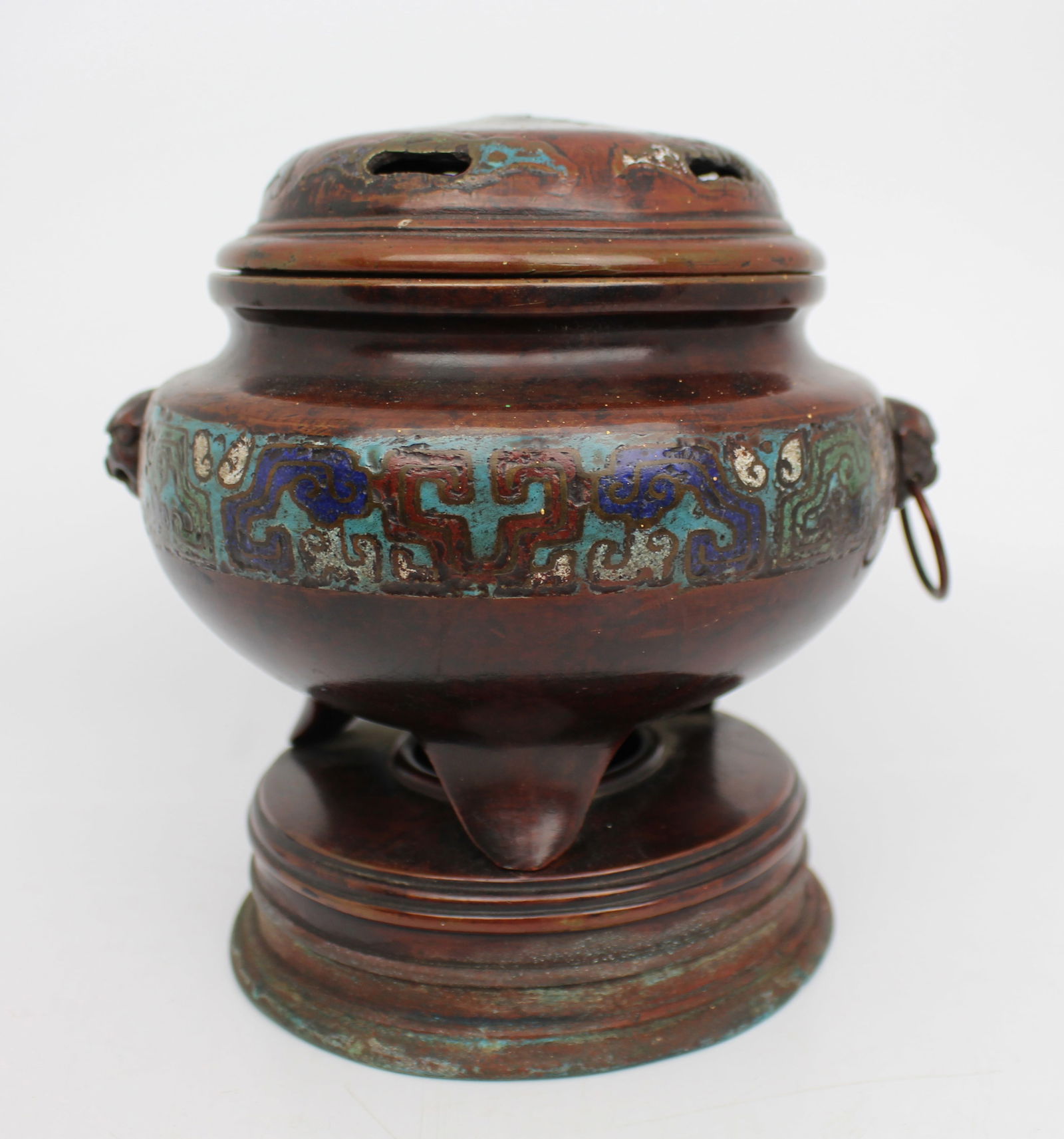 Antique Chinese Cloisonné Bronze Tripod Censer, c.1890 - 8