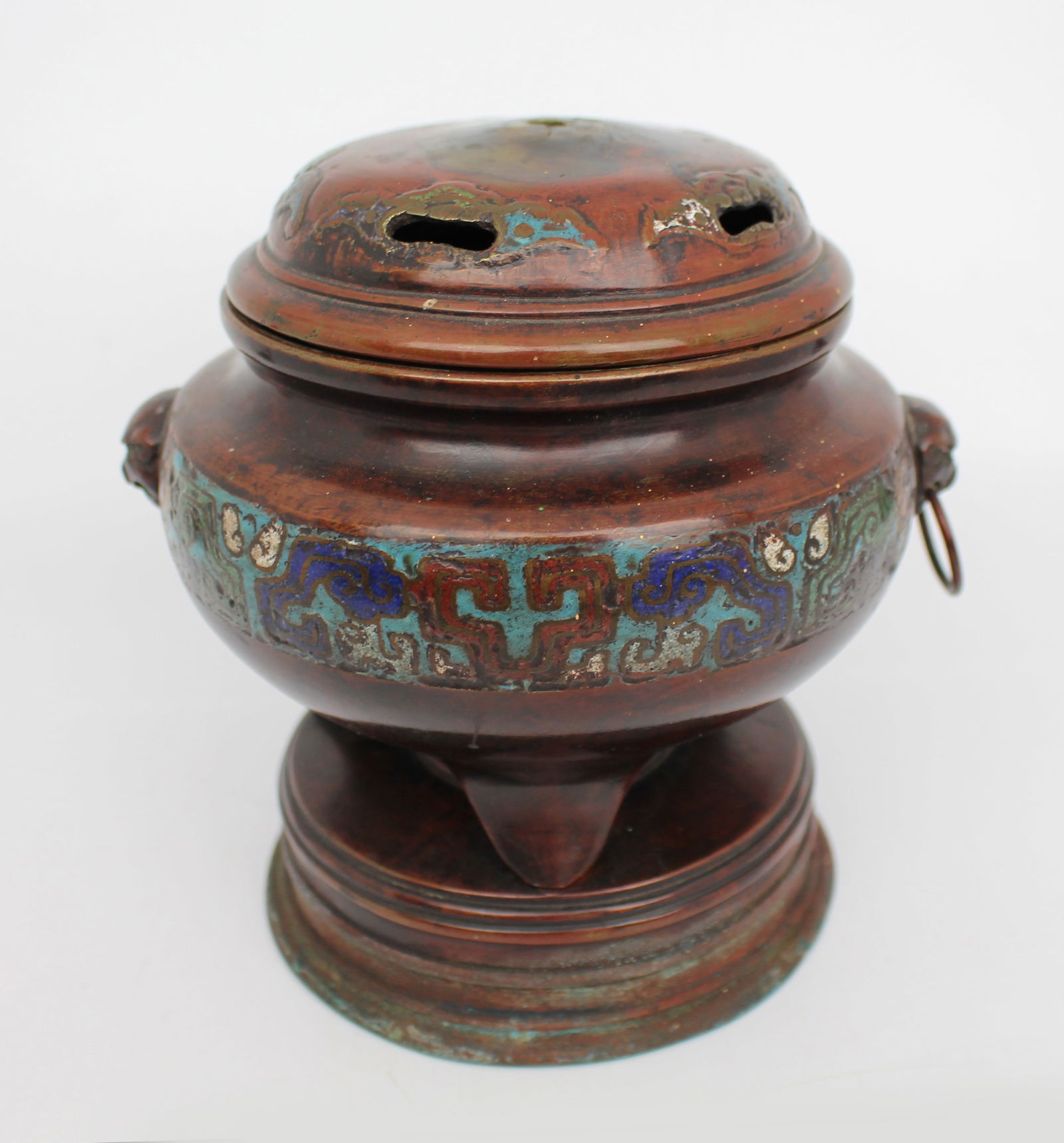 Antique Chinese Cloisonné Bronze Tripod Censer, c.1890 - 9