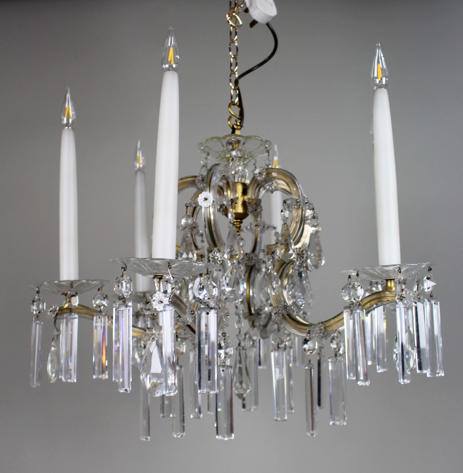 Pair of Fine Cut Crystal 6 Light Chandeliers - 5