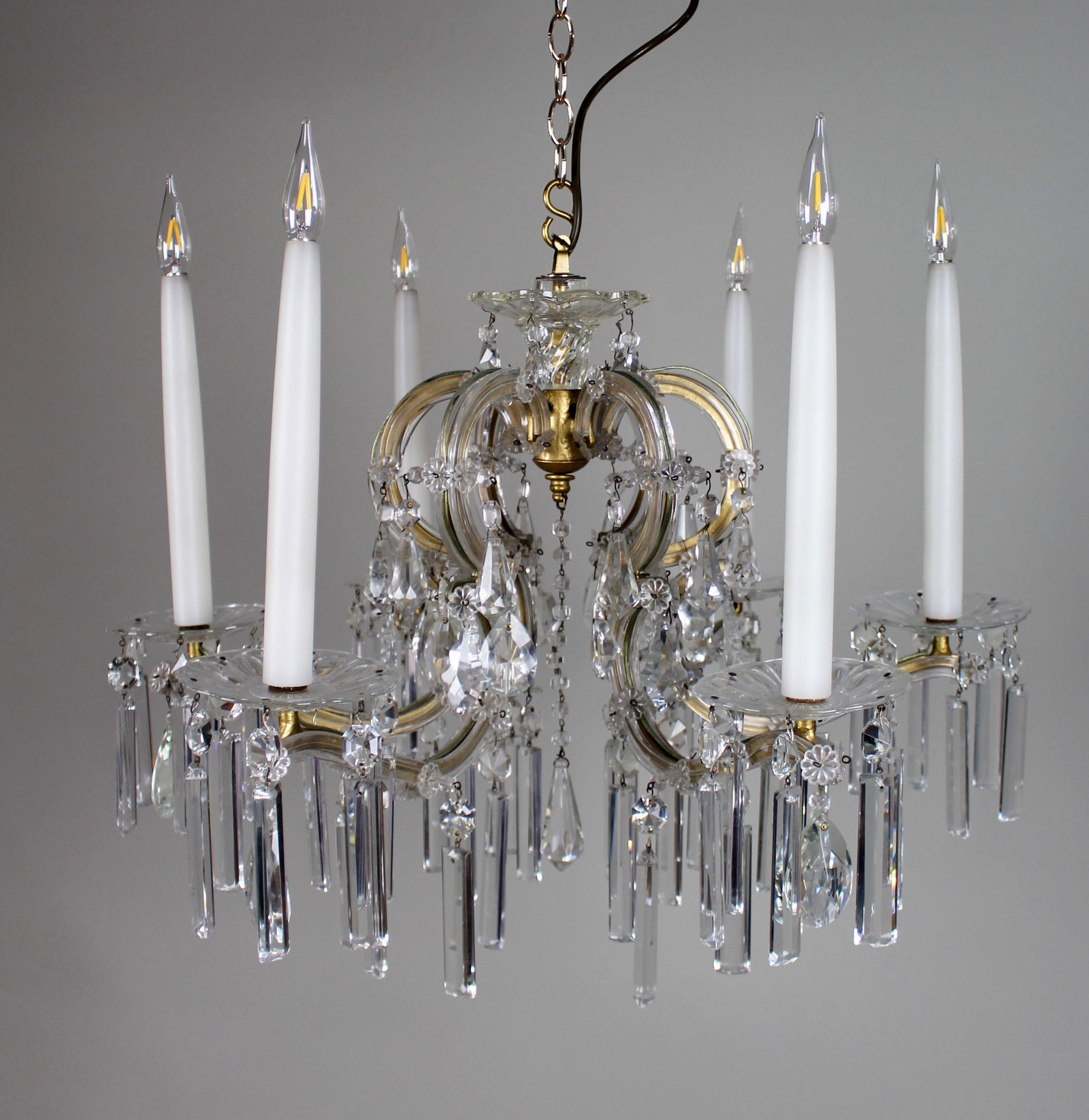Pair of Fine Cut Crystal 6 Light Chandeliers - 6