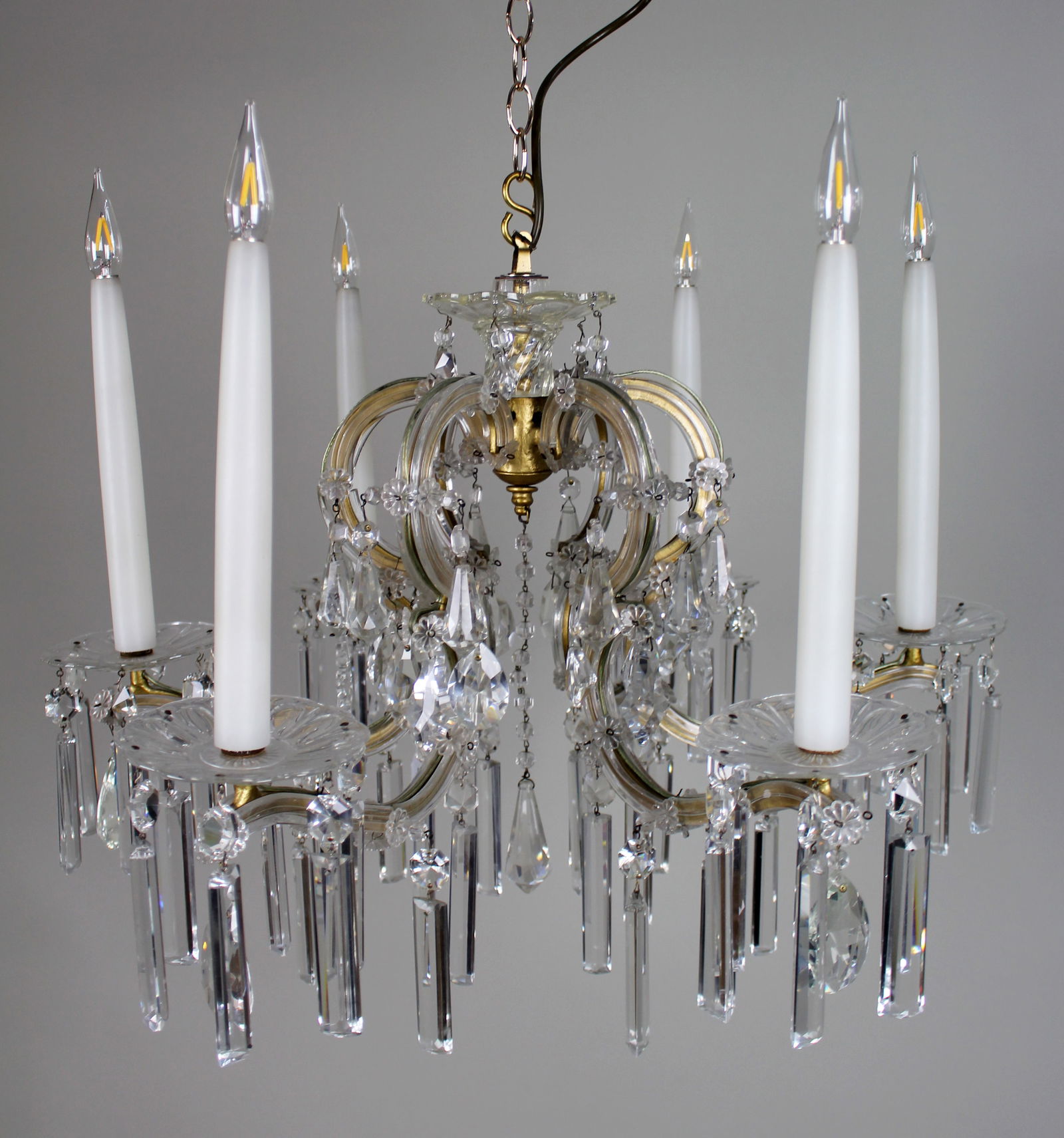 Pair of Fine Cut Crystal 6 Light Chandeliers - 7