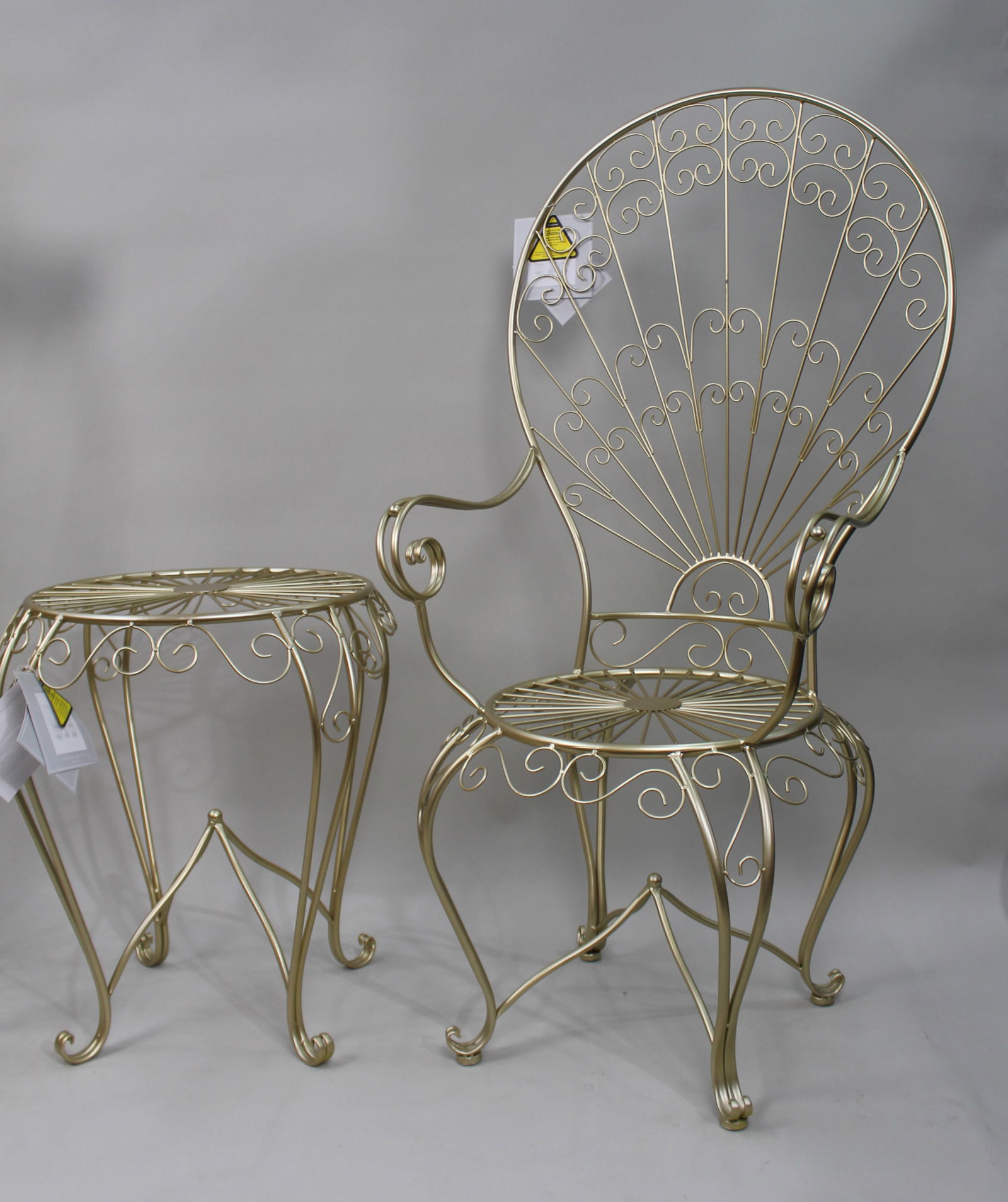 Pair of Hollywood Regency Gilt Metal Conservatory Chairs & Table - 3