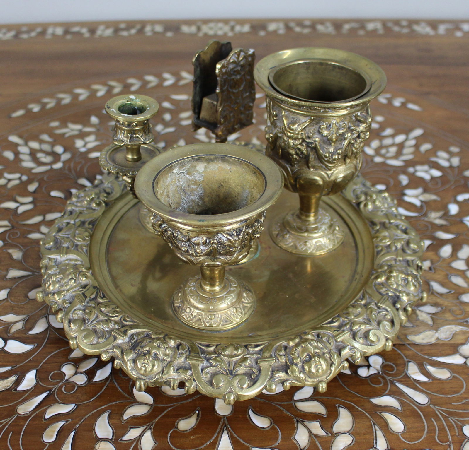 19th c. English Brass Inkwell & Writing Desk Set c.1880 - 2