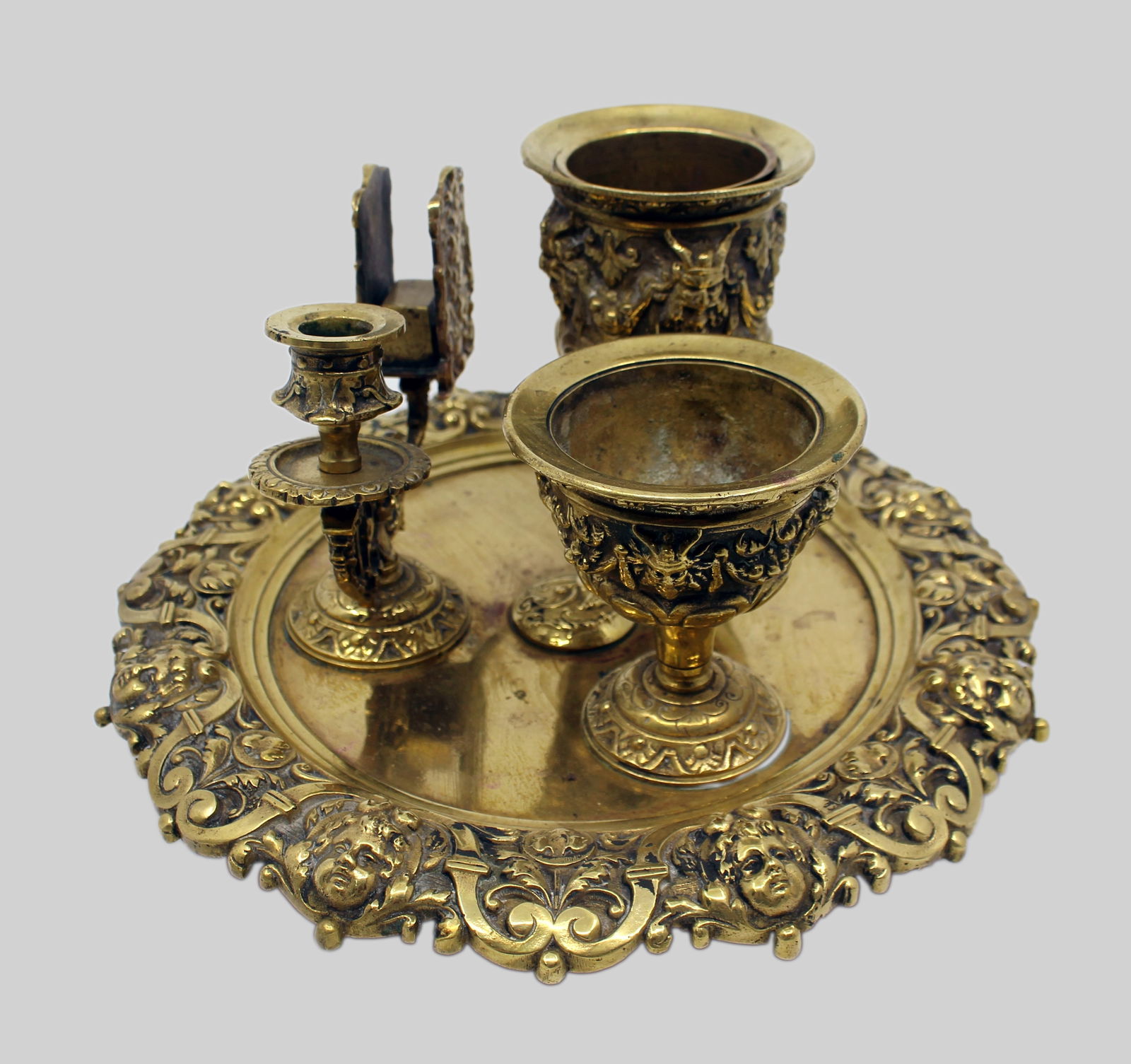 19th c. English Brass Inkwell & Writing Desk Set c.1880 - 4