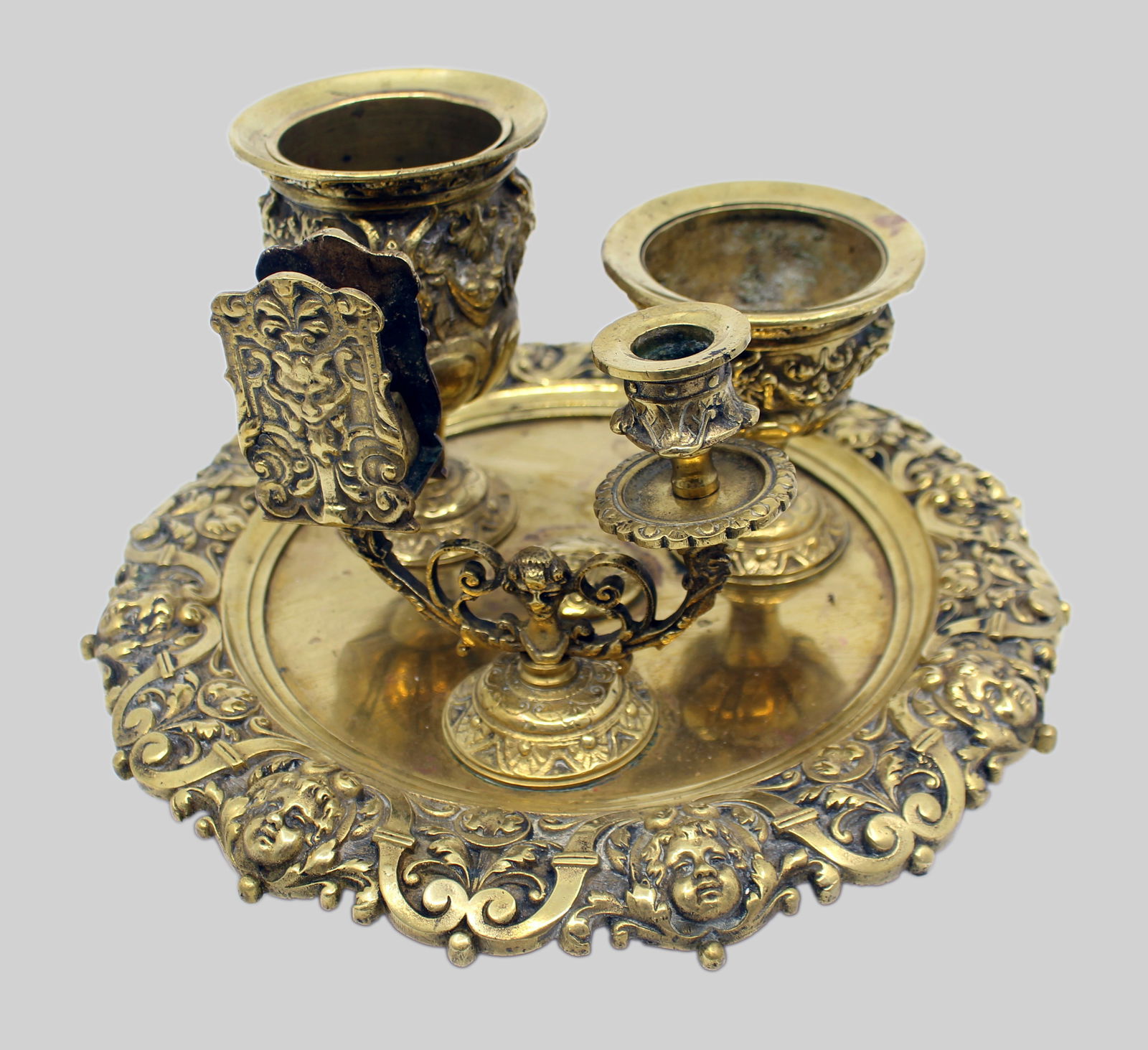 19th c. English Brass Inkwell & Writing Desk Set c.1880 - 6