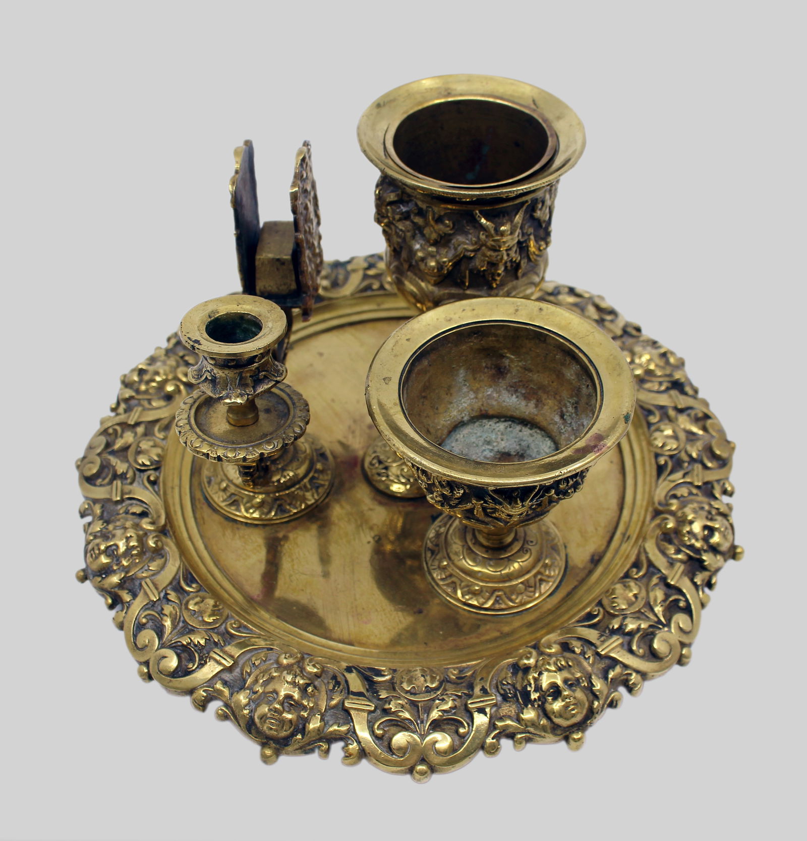 19th c. English Brass Inkwell & Writing Desk Set c.1880 - 8