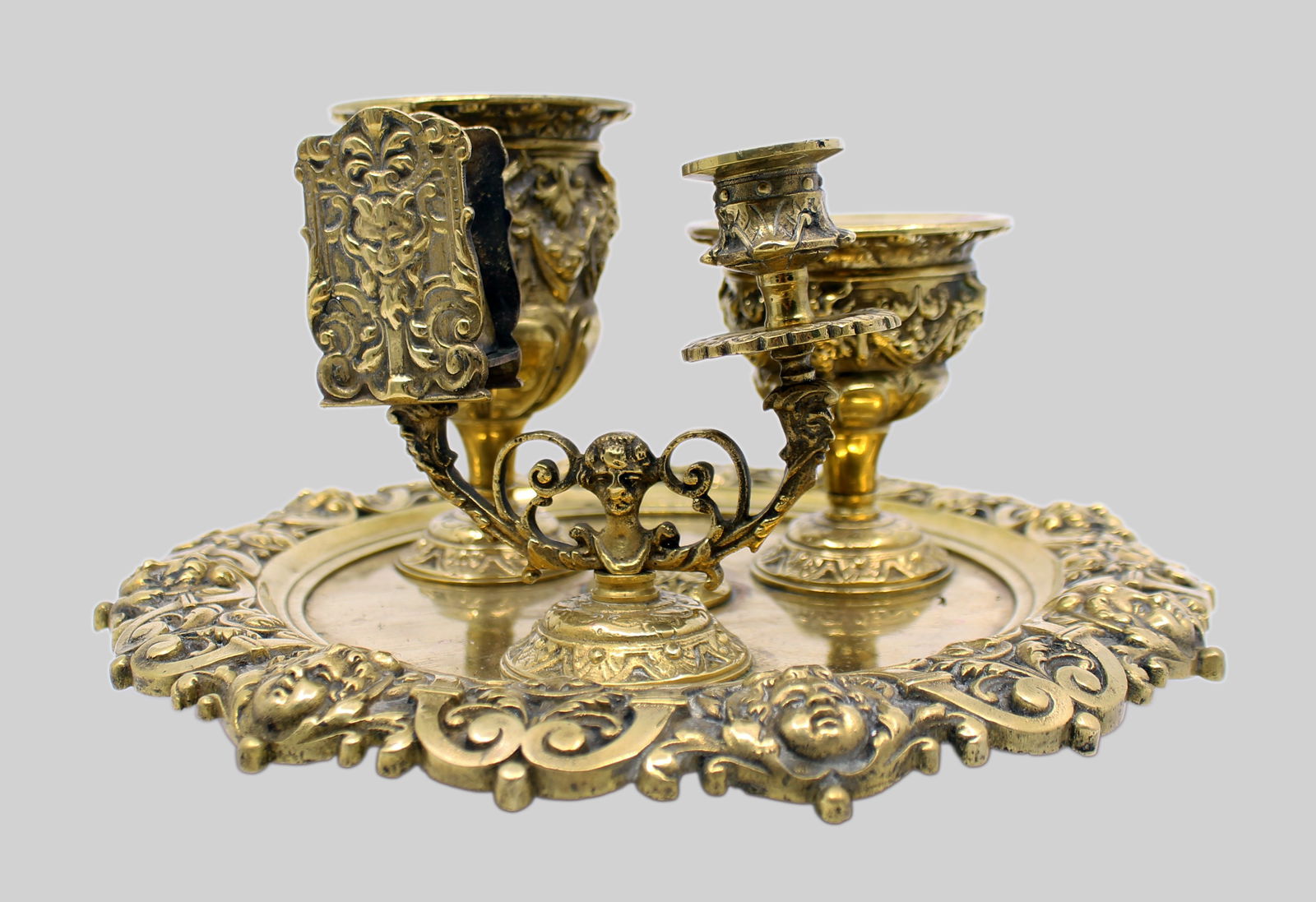 19th c. English Brass Inkwell & Writing Desk Set c.1880 - 9