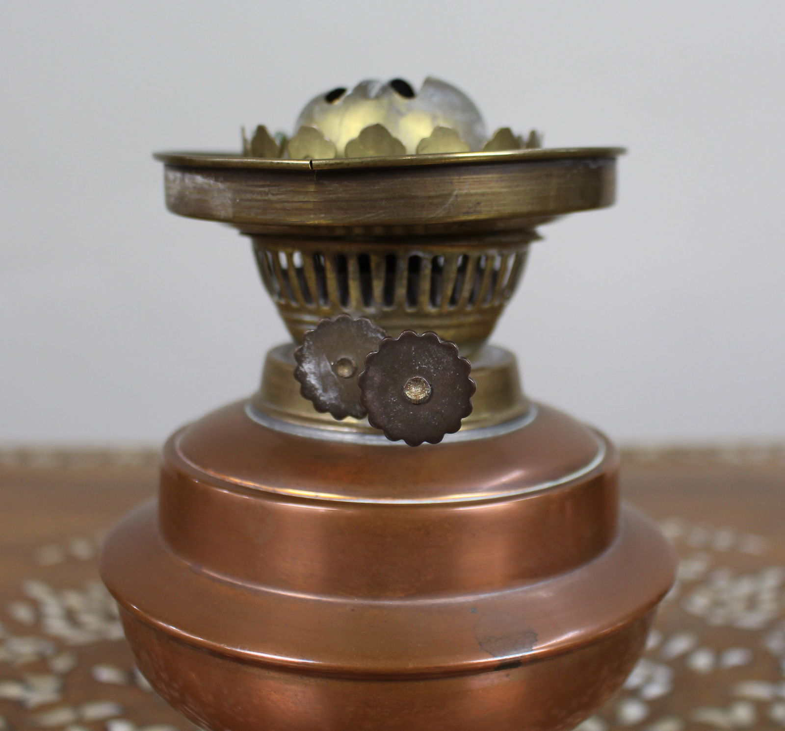 Antique Copper & Brass Oil Lamp - 6