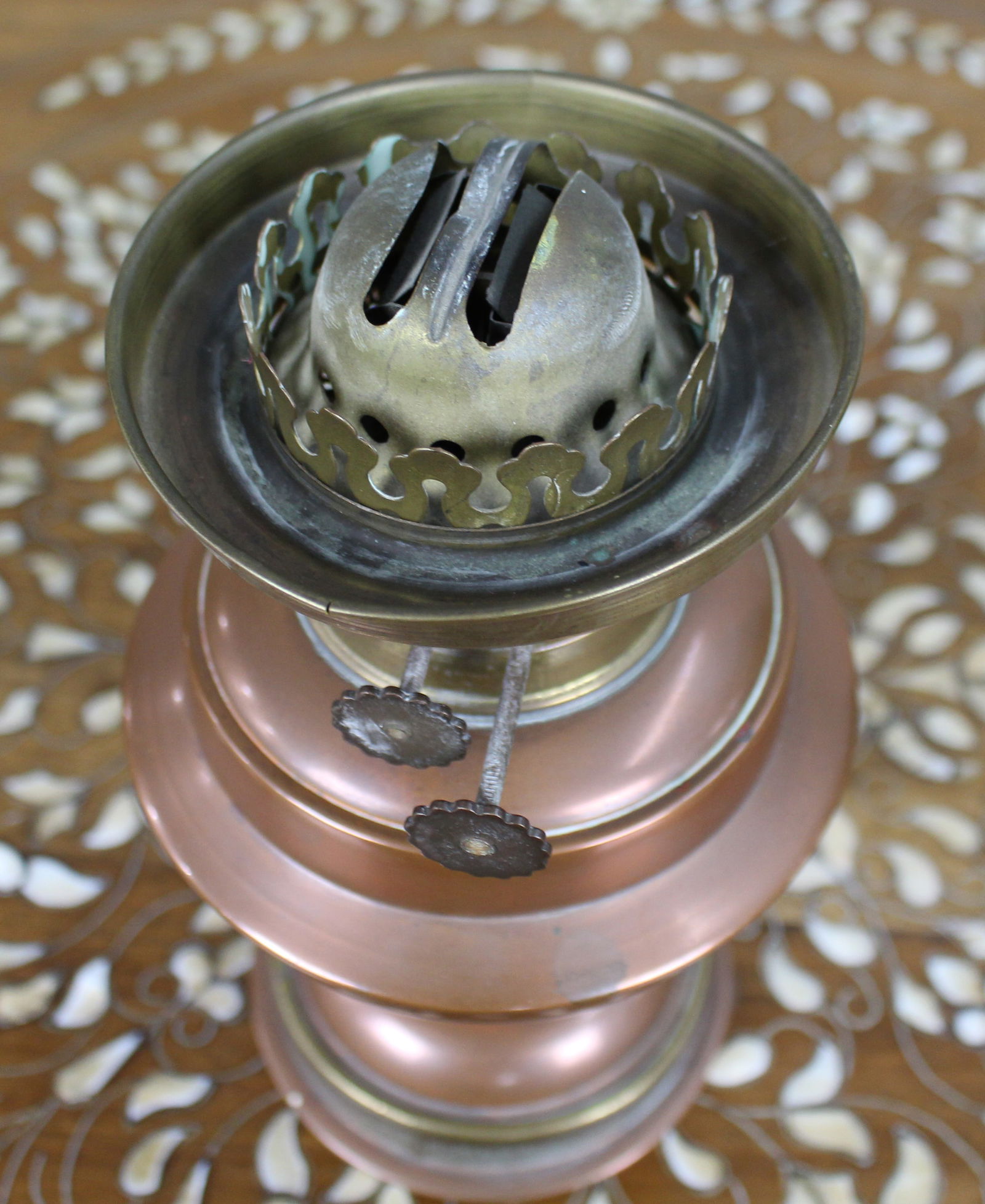 Antique Copper & Brass Oil Lamp - 7