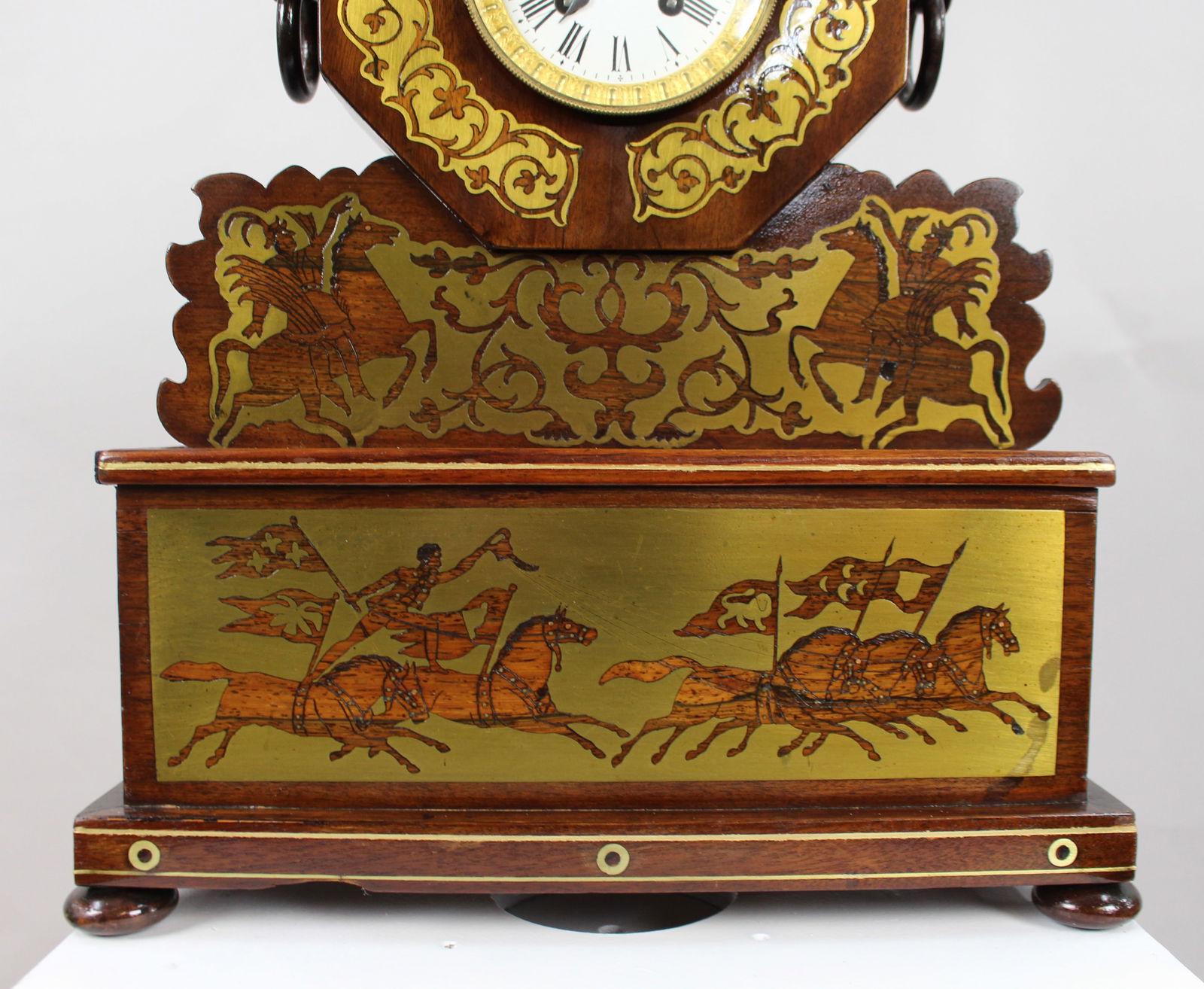 Antique 19th-Century Brass Inlaid Mantel Clock - 10