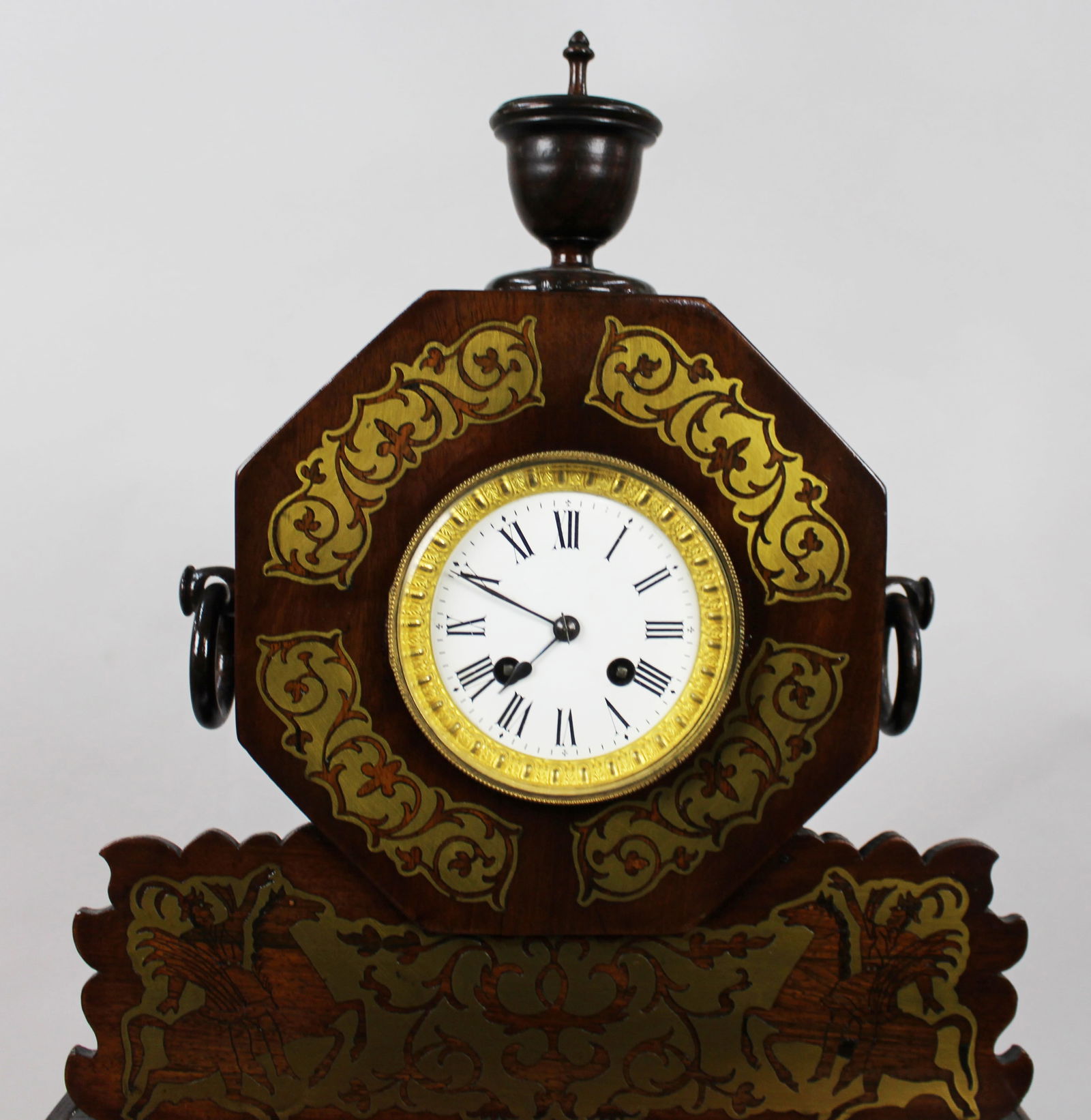 Antique 19th-Century Brass Inlaid Mantel Clock - 11