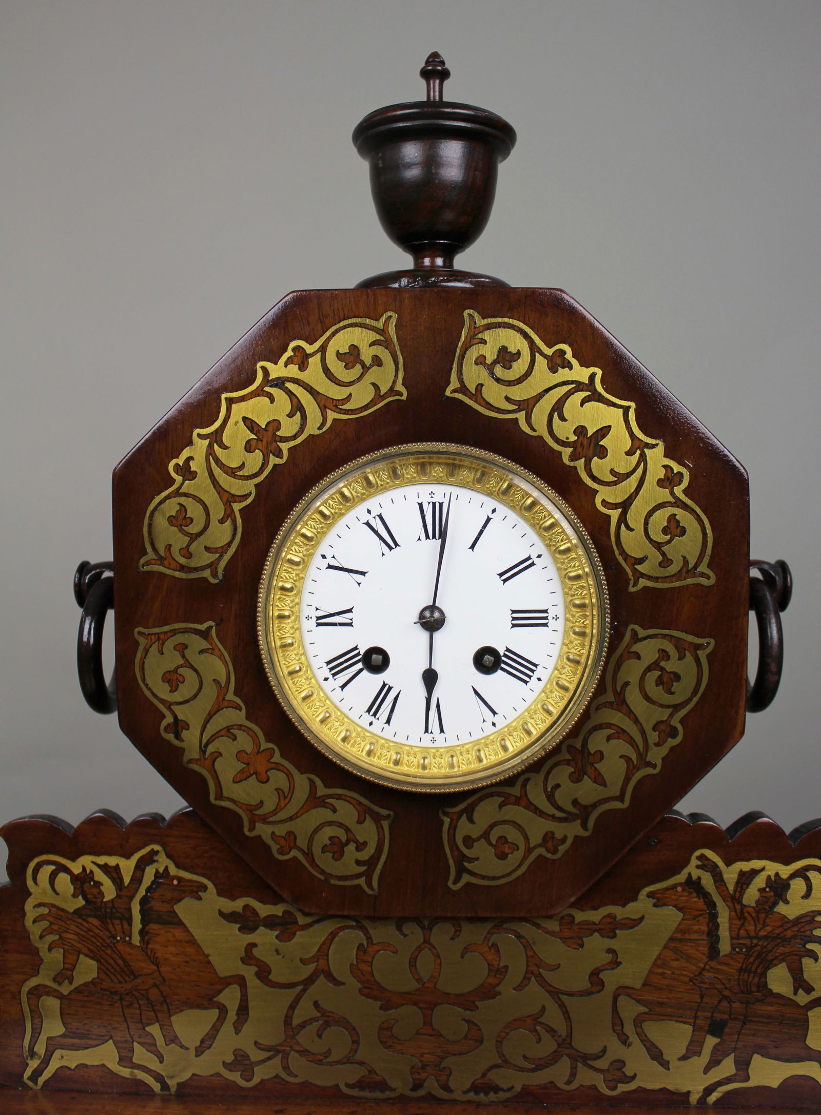 Antique 19th-Century Brass Inlaid Mantel Clock - 2