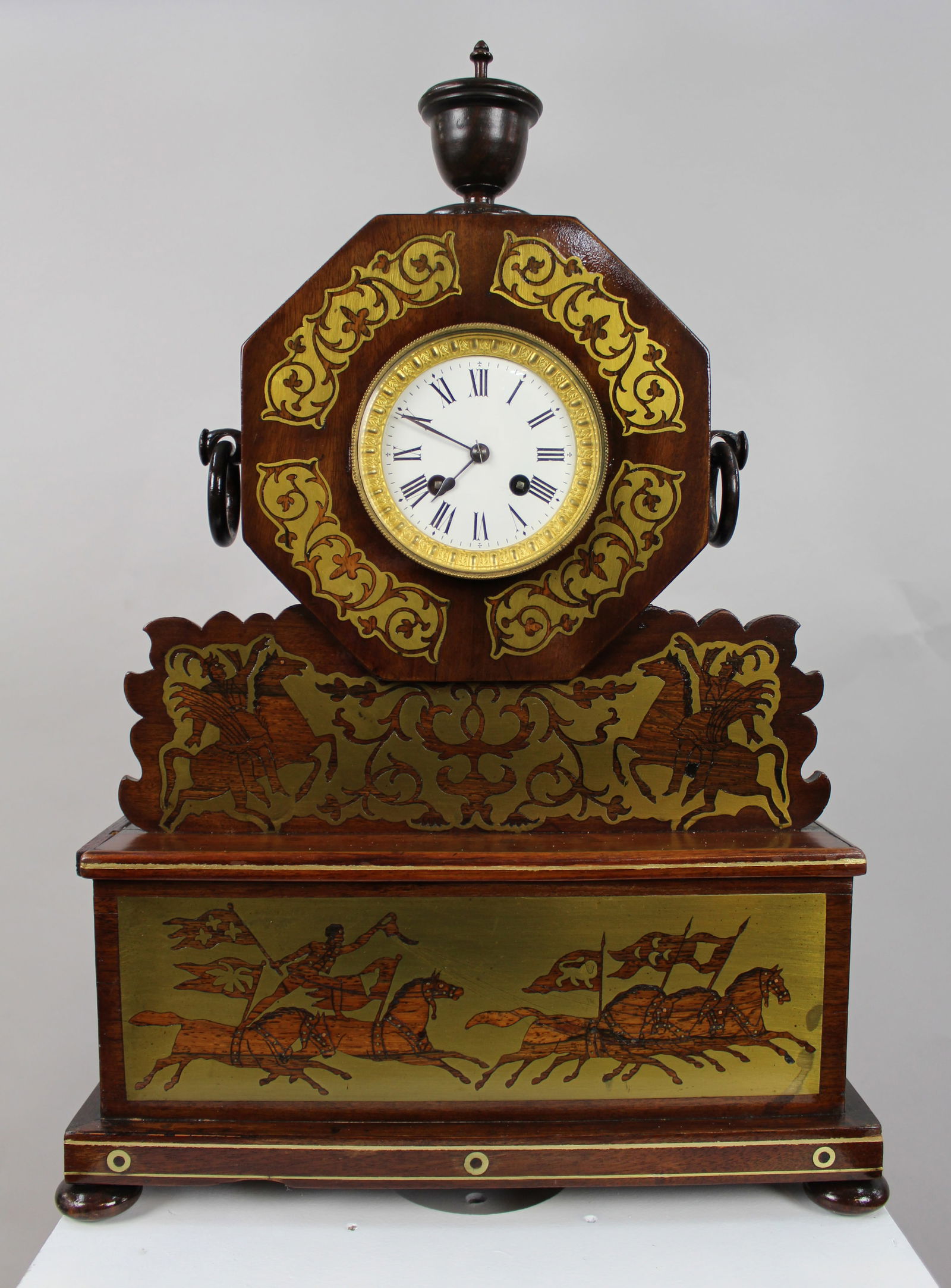 Antique 19th-Century Brass Inlaid Mantel Clock - 9