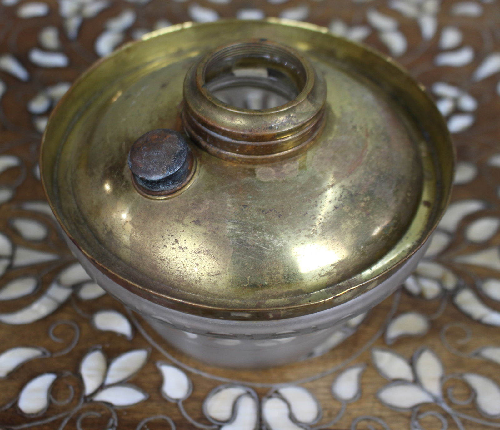 Victorian Frosted Glass and Brass Oil Lamp Font c.1900 - 2