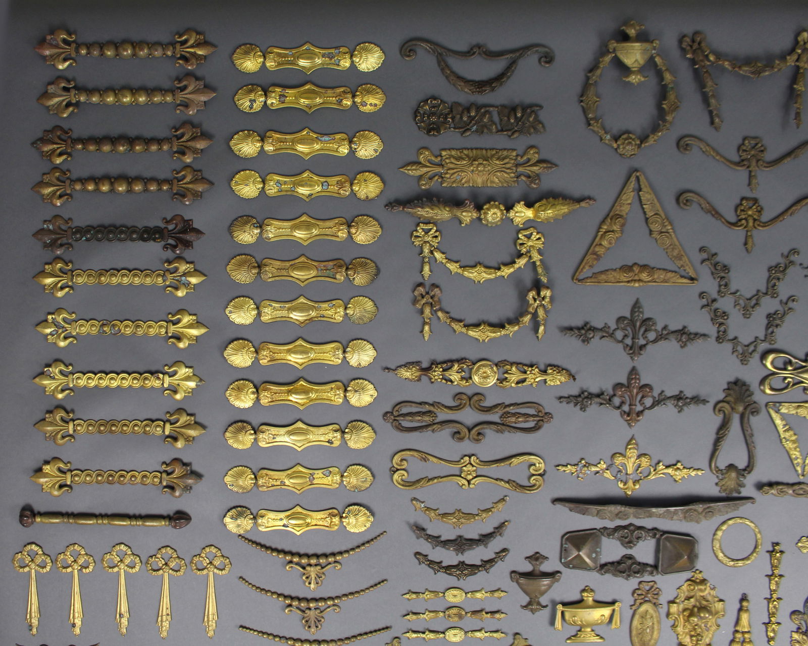 Large Collection of Vintage Brass Furniture Mounts & Decorative Appliqués - 2