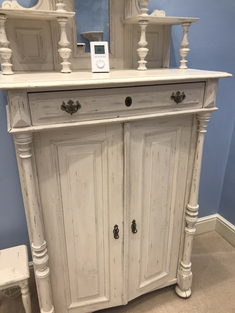 Painted French Style Pine Cabinet With Ornate Mirrored Top - 3