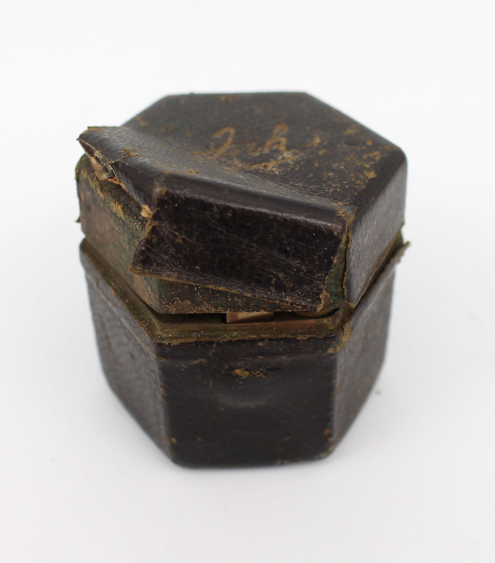 Antique Travelling Patent Inkwell – Hexagonal Leather-Covered Case c.1890: Title: Antique Travelling Patent Inkwell – Hexagonal Leather-Covered Case c.1890 Description: Antique Travelling Patent Inkwell – Hexagonal Leather-Covered Case c.1890 A com