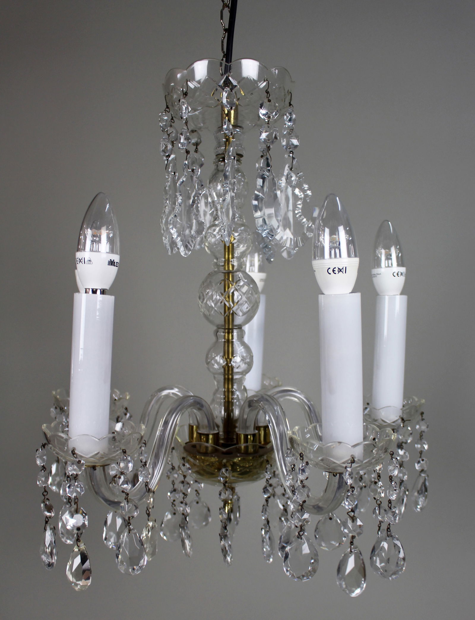 Mid-20th Century French Style 5-Arm Cut Glass and Crystal Chandelier - 3