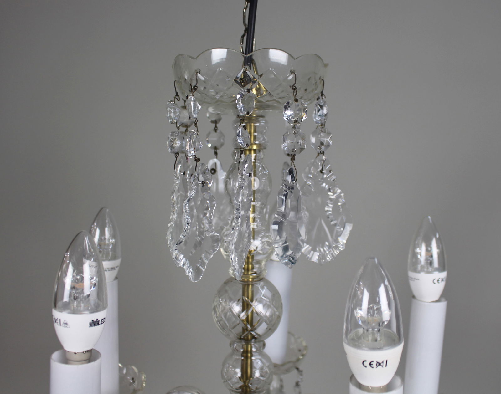 Mid-20th Century French Style 5-Arm Cut Glass and Crystal Chandelier - 6