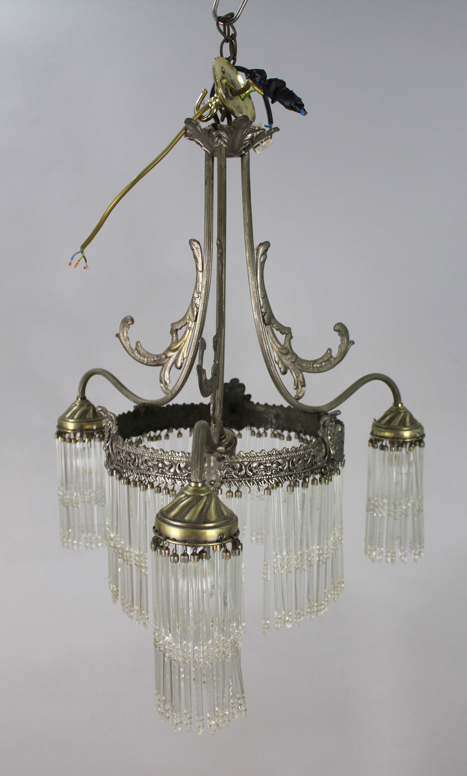 French Silver Metal & Crystal Chandelier - 2